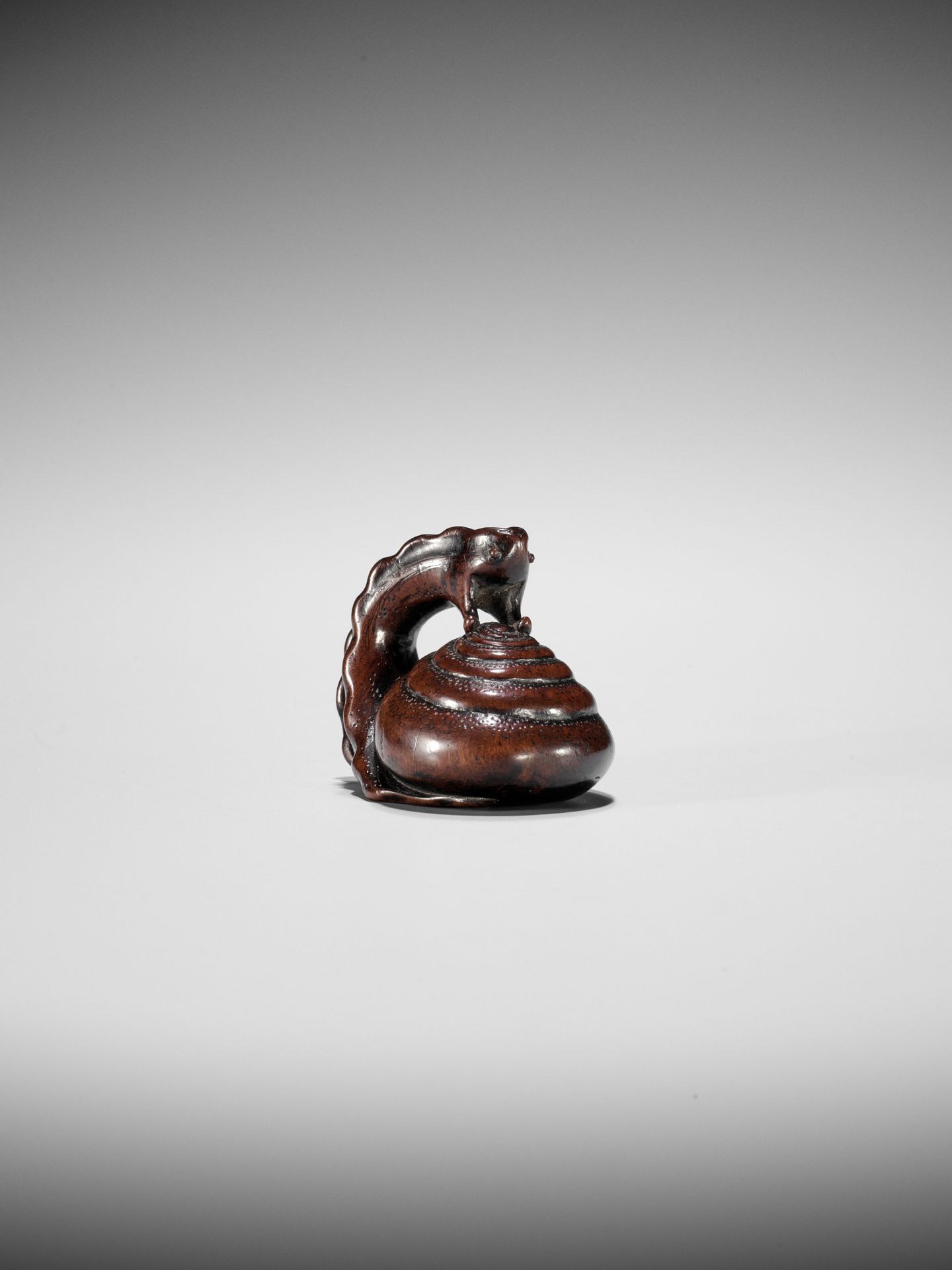 SHUZAN: AN EXCEPTIONAL WOOD NETSUKE OF A SNAIL ACROBAT - Bild 15 aus 25