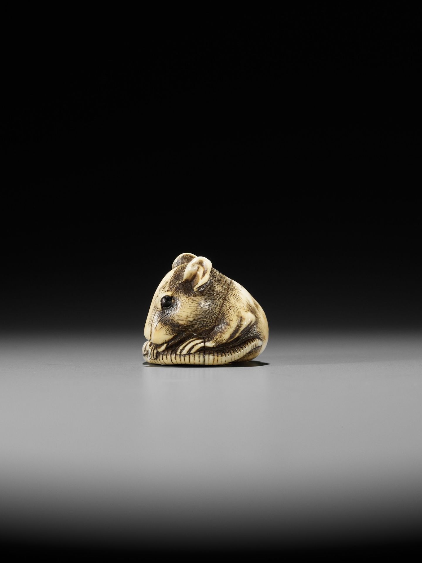 A GOOD KYOTO SCHOOL IVORY NETSUKE OF A RAT - Bild 7 aus 12