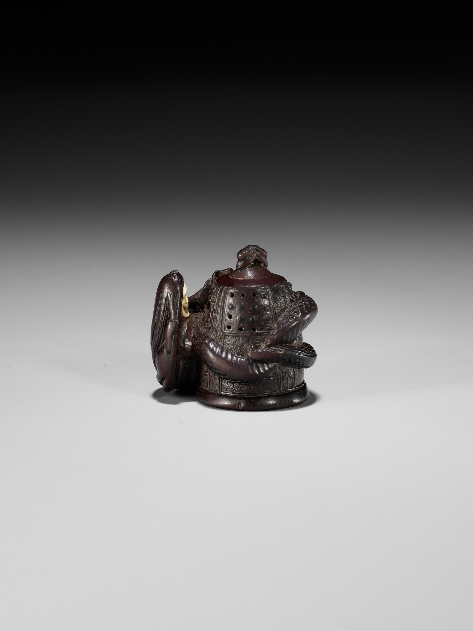 SHIGEYOSHI: AN INLAID DARK WOOD NETSUKE OF KIYOHIME - Image 7 of 11