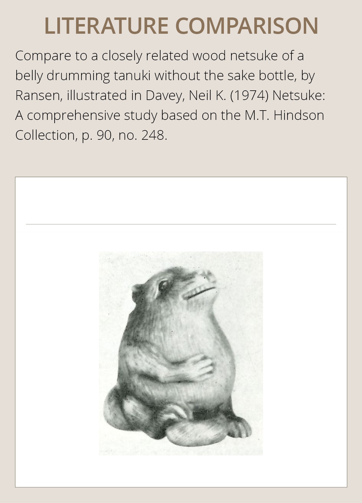 RANSEN: A FINE WOOD NETSUKE OF A DRUNKEN TANUKI HARA NO TSUZUMI - Image 5 of 14