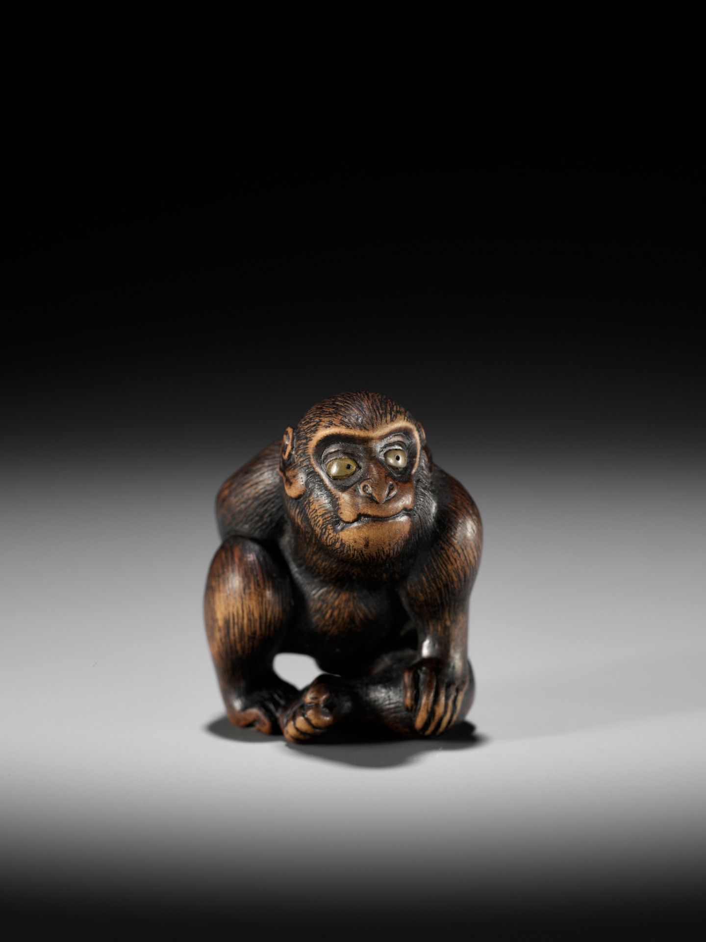 NAITO TOYOMASA: A SUPERB WOOD NETSUKE OF A MONKEY SCRATCHING ITSELF - Bild 10 aus 17