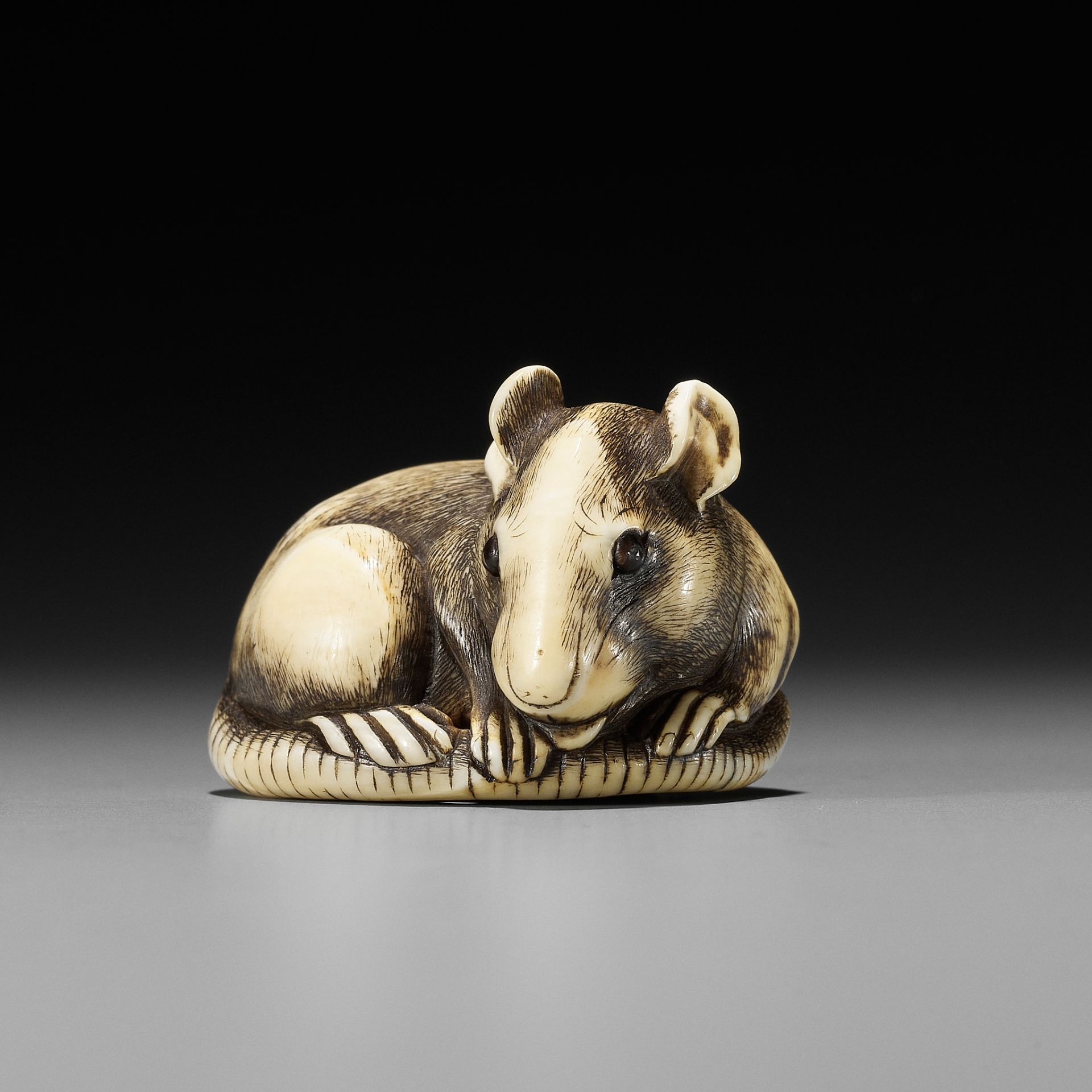 A GOOD KYOTO SCHOOL IVORY NETSUKE OF A RAT