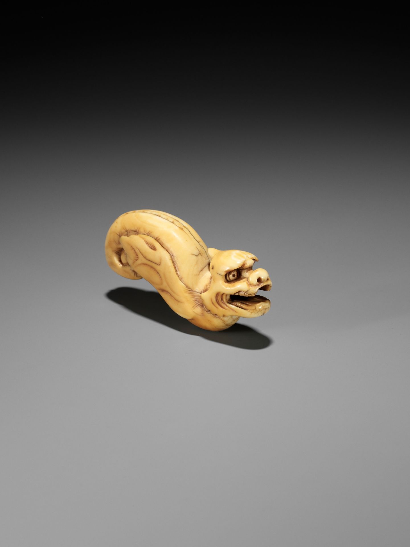 A RARE IVORY NETSUKE OF A WINGED DRAGON-FISH (MAKATSUGYO) - Image 3 of 13