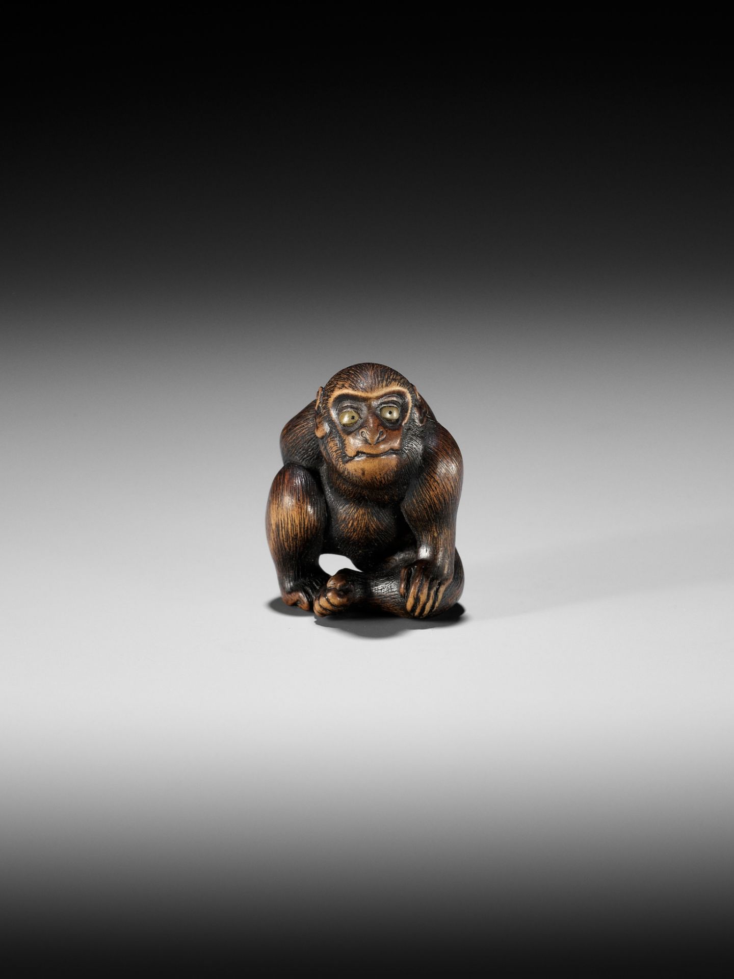 NAITO TOYOMASA: A SUPERB WOOD NETSUKE OF A MONKEY SCRATCHING ITSELF - Bild 9 aus 17