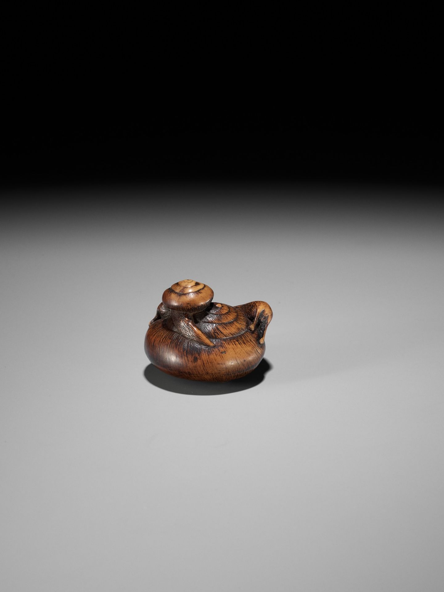 MASAKAZU: A RARE YAMADA SCHOOL WOOD NETSUKE OF TWO SNAILS - Image 12 of 13