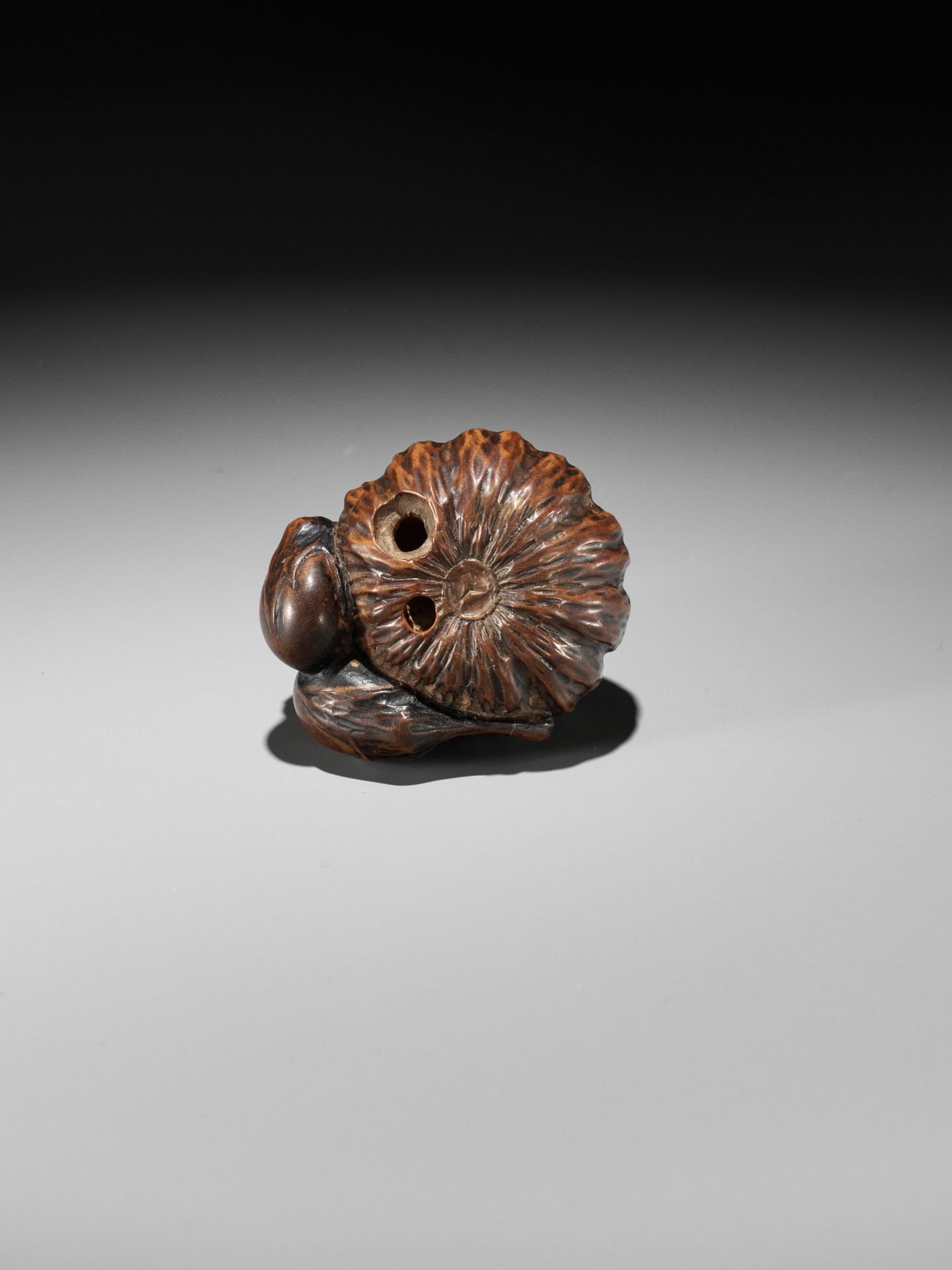 A FINE NAGOYA SCHOOL WOOD NETSUKE OF PUMPKINS AND NASUBI - Bild 9 aus 9