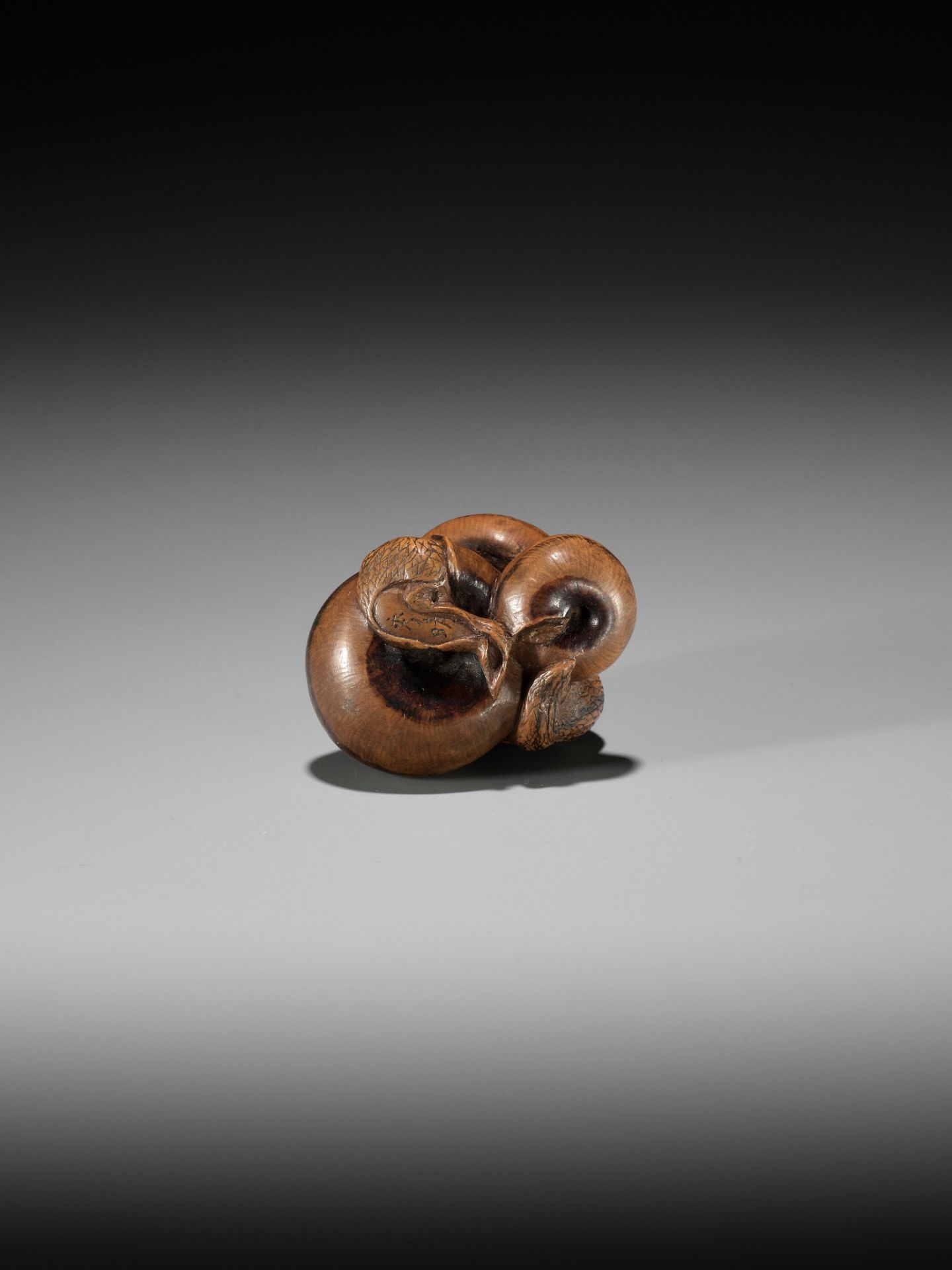 HIDEHARU: A SUPERB WOOD NETSUKE OF THREE SNAILS - Bild 12 aus 15