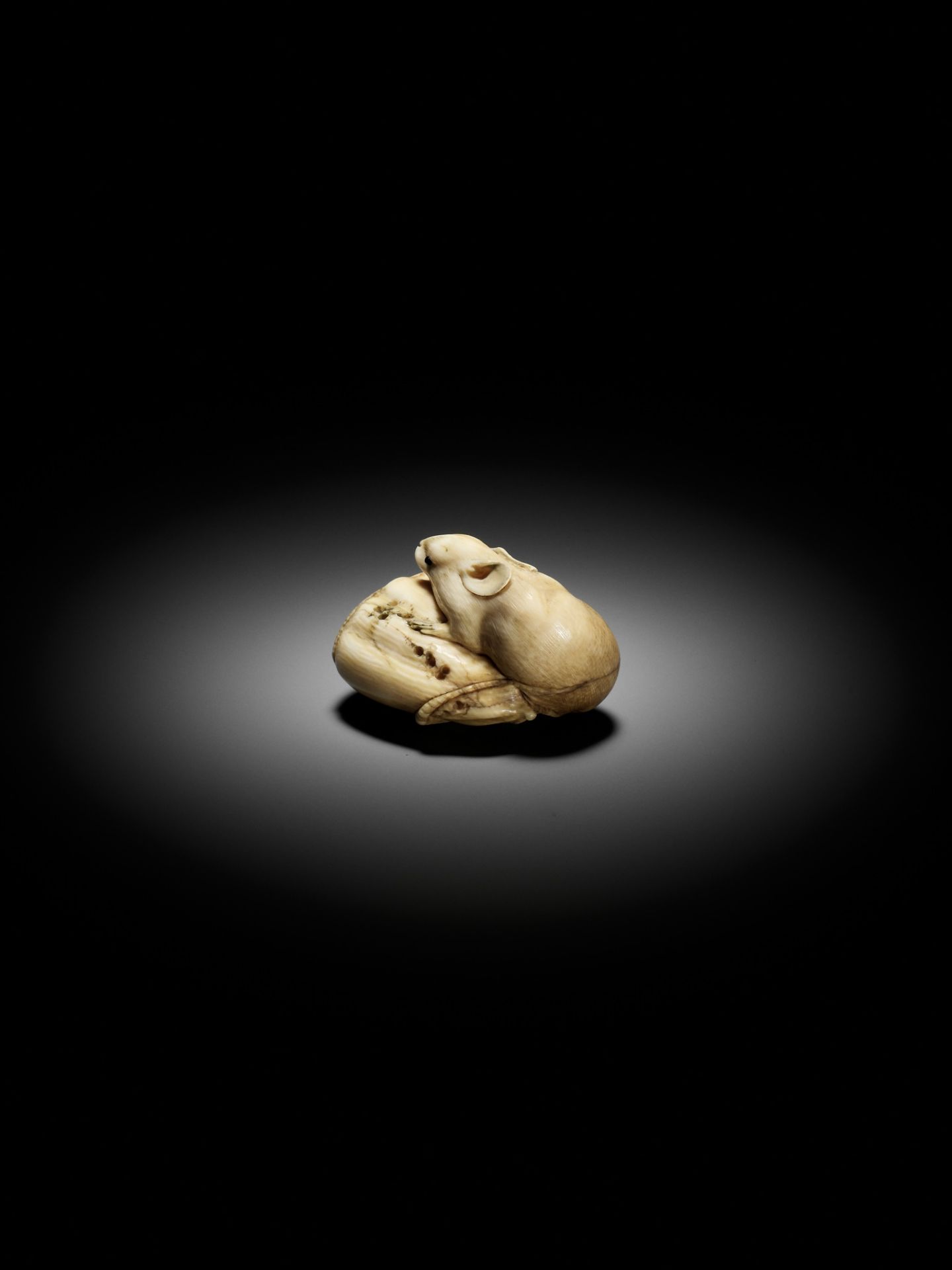 MASATAMI: A VERY FINE IVORY NETSUKE OF A RAT ON CHESTNUT - Image 8 of 12