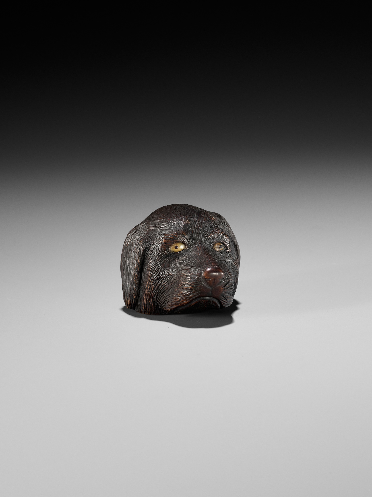 CHIKUSAI: A RARE WOOD NETSUKE DEPICTING THE HEAD OF A DOG - Image 10 of 12