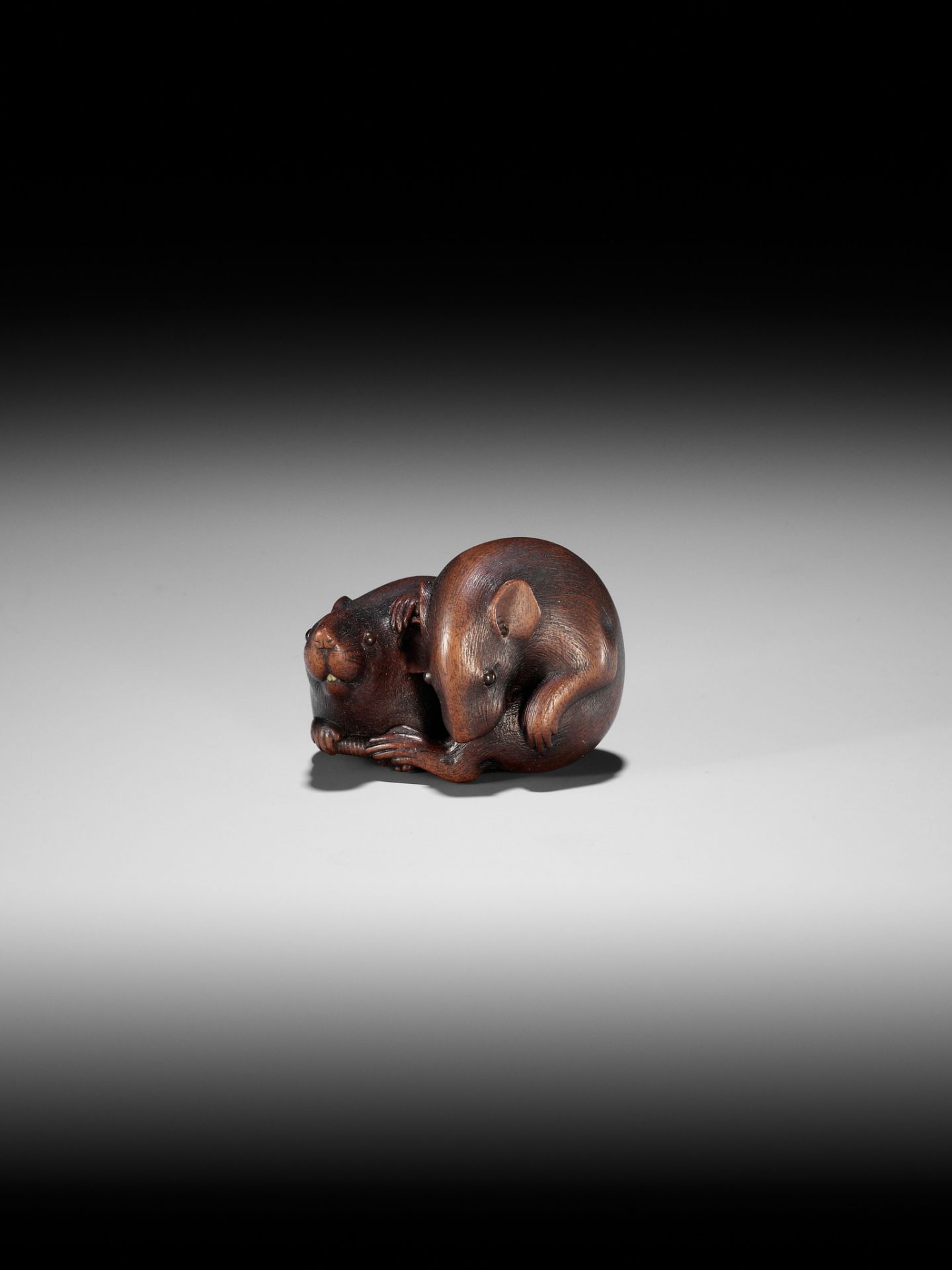 IKKAN: A SUPERB WOOD NETSUKE OF TWO RATS - Image 10 of 16