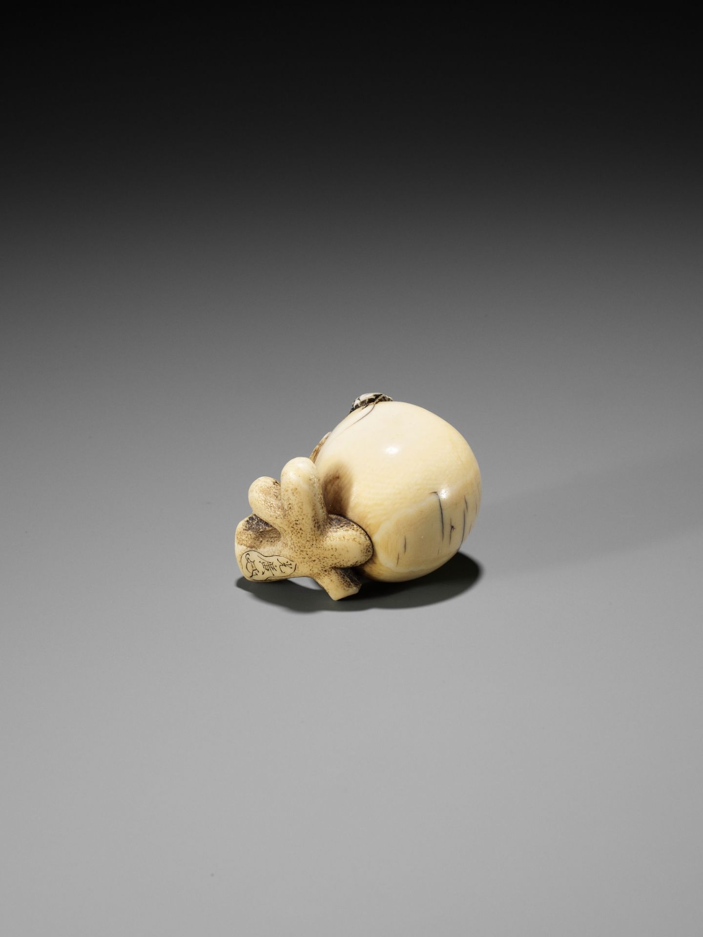 MITSUHIRO: AN IVORY NETSUKE OF A FLY ON A BIWA (LOQUAT) - Bild 9 aus 11