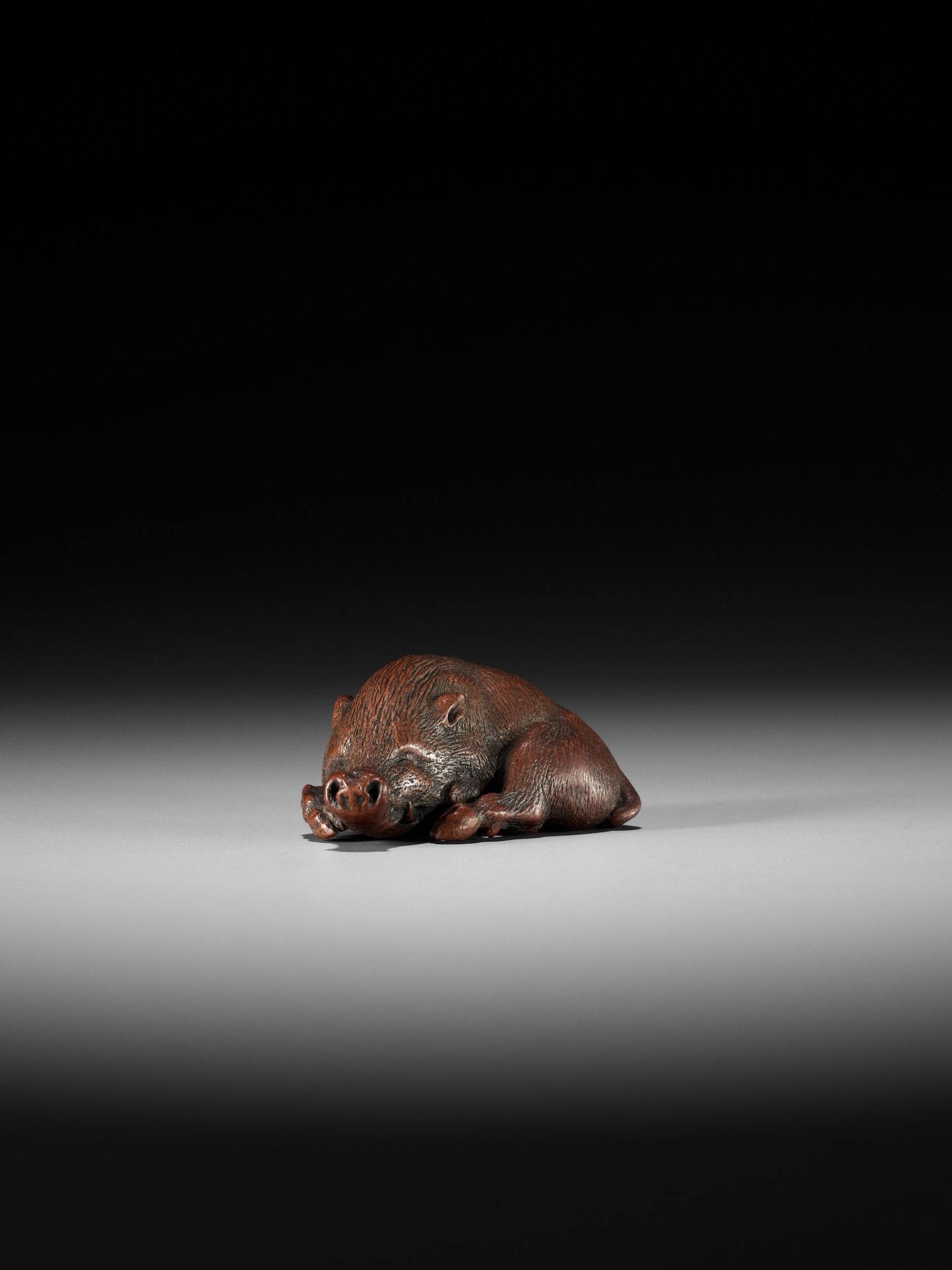 ITTAN: A SUPERB WOOD NETSUKE OF A LONG-SNOUTED WILD BOAR - Bild 14 aus 16