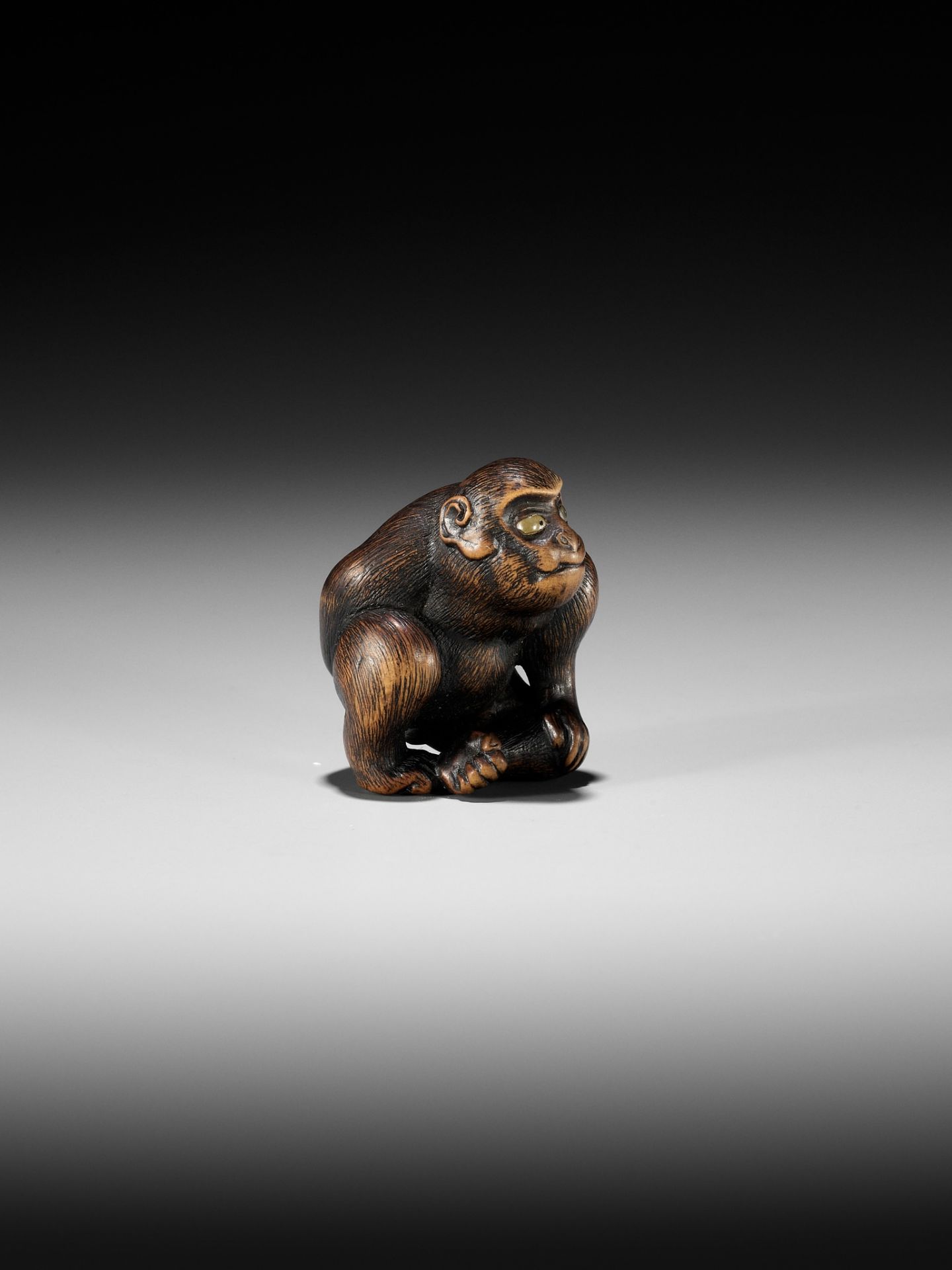 NAITO TOYOMASA: A SUPERB WOOD NETSUKE OF A MONKEY SCRATCHING ITSELF - Bild 15 aus 17