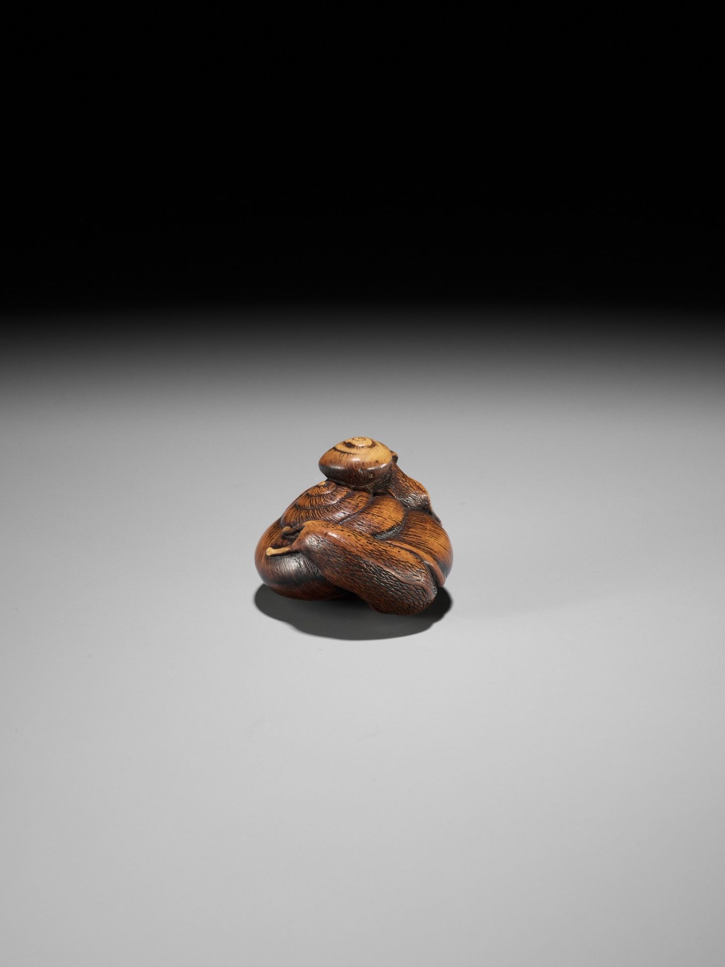 MASAKAZU: A RARE YAMADA SCHOOL WOOD NETSUKE OF TWO SNAILS - Image 9 of 13