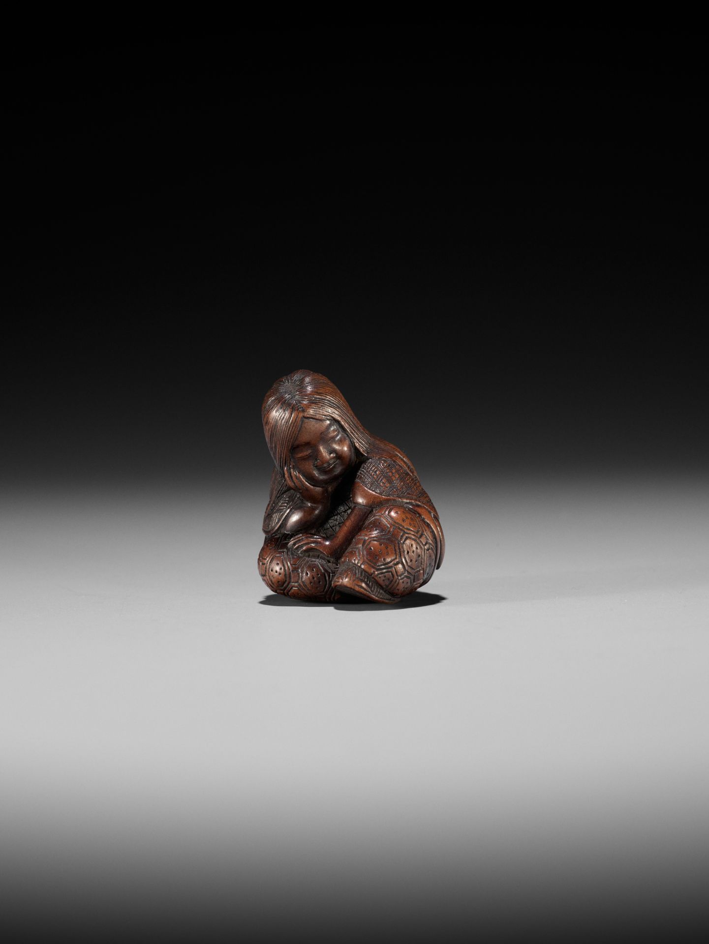 MASATOSHI: A NAGOYA SCHOOL WOOD NETSUKE OF A SLUMBERING SHOJO - Image 10 of 14