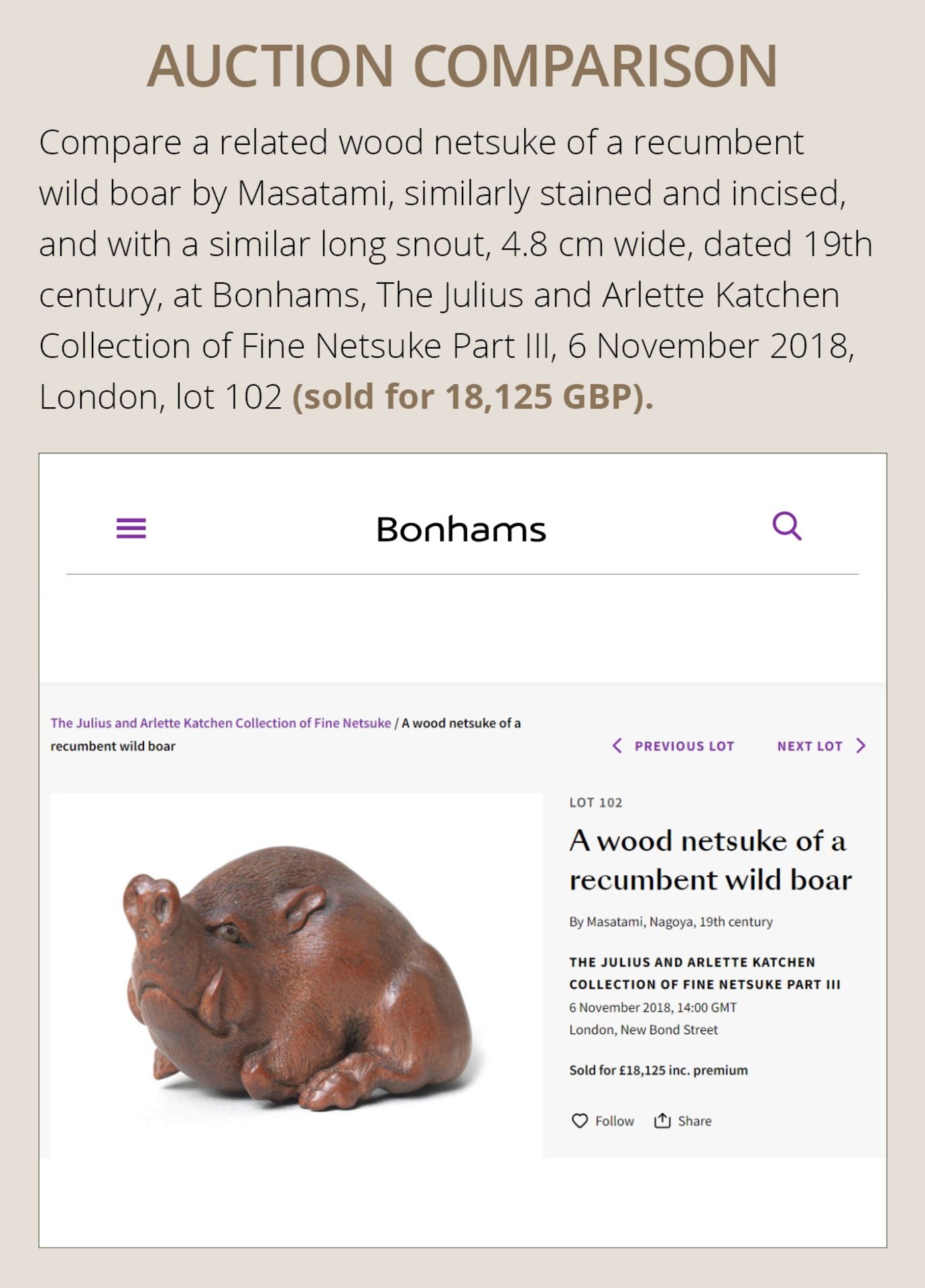 ITTAN: A SUPERB WOOD NETSUKE OF A LONG-SNOUTED WILD BOAR - Bild 4 aus 16