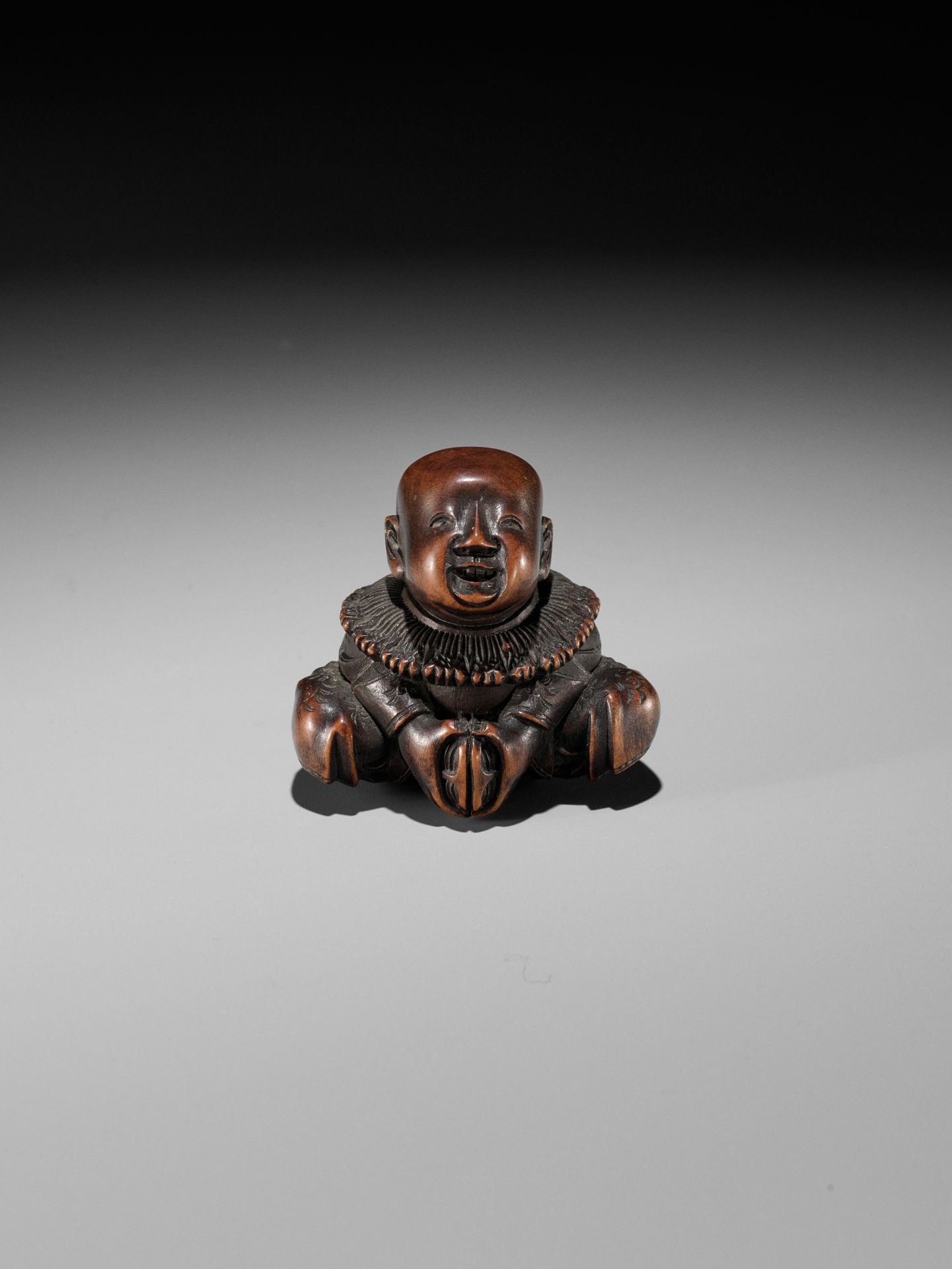 MASAYUKI: A FINE WOOD NETSUKE OF A BOY - Image 5 of 12