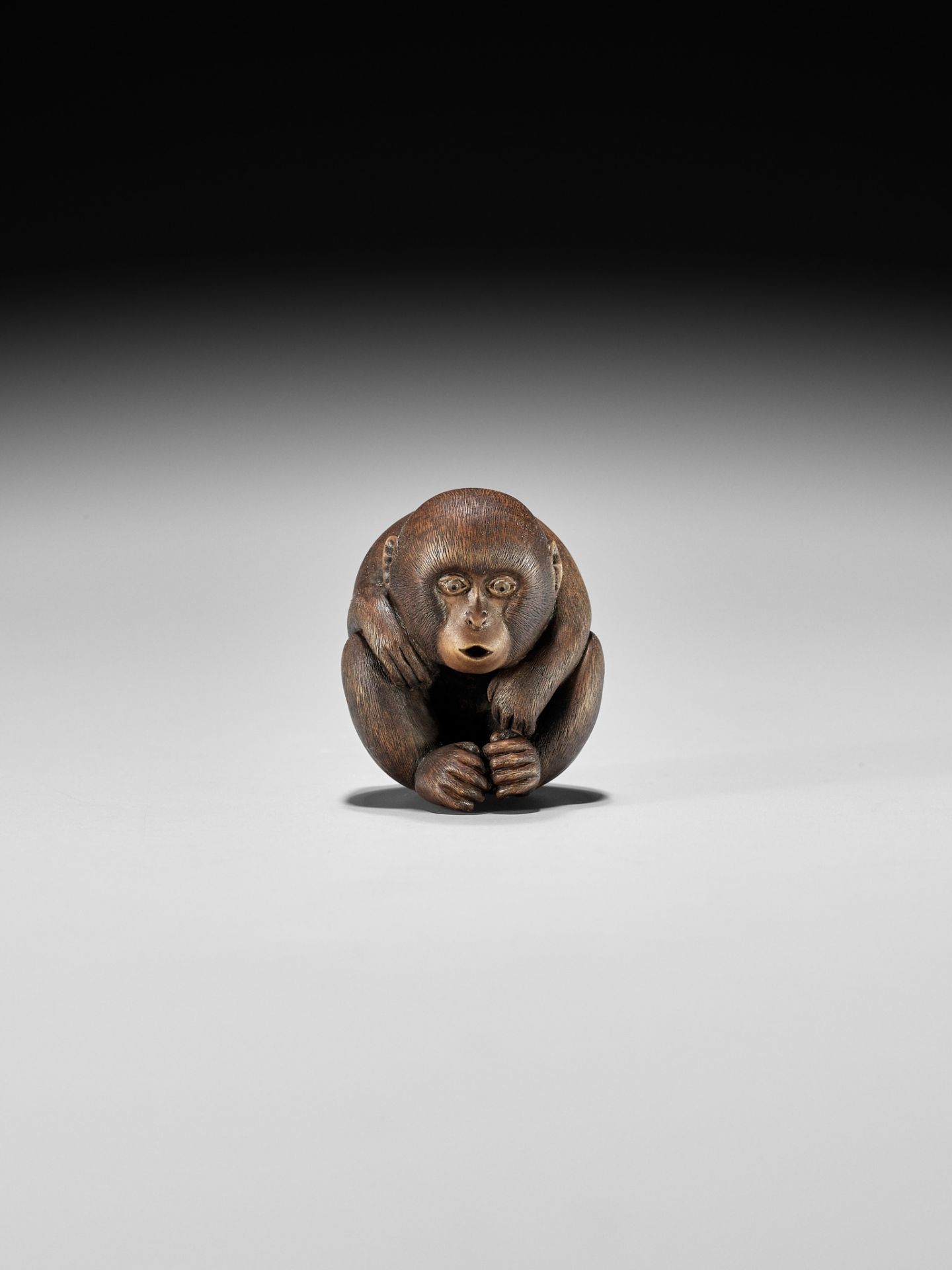 SHION: A WOOD NETSUKE OF A MONKEY - Image 2 of 9