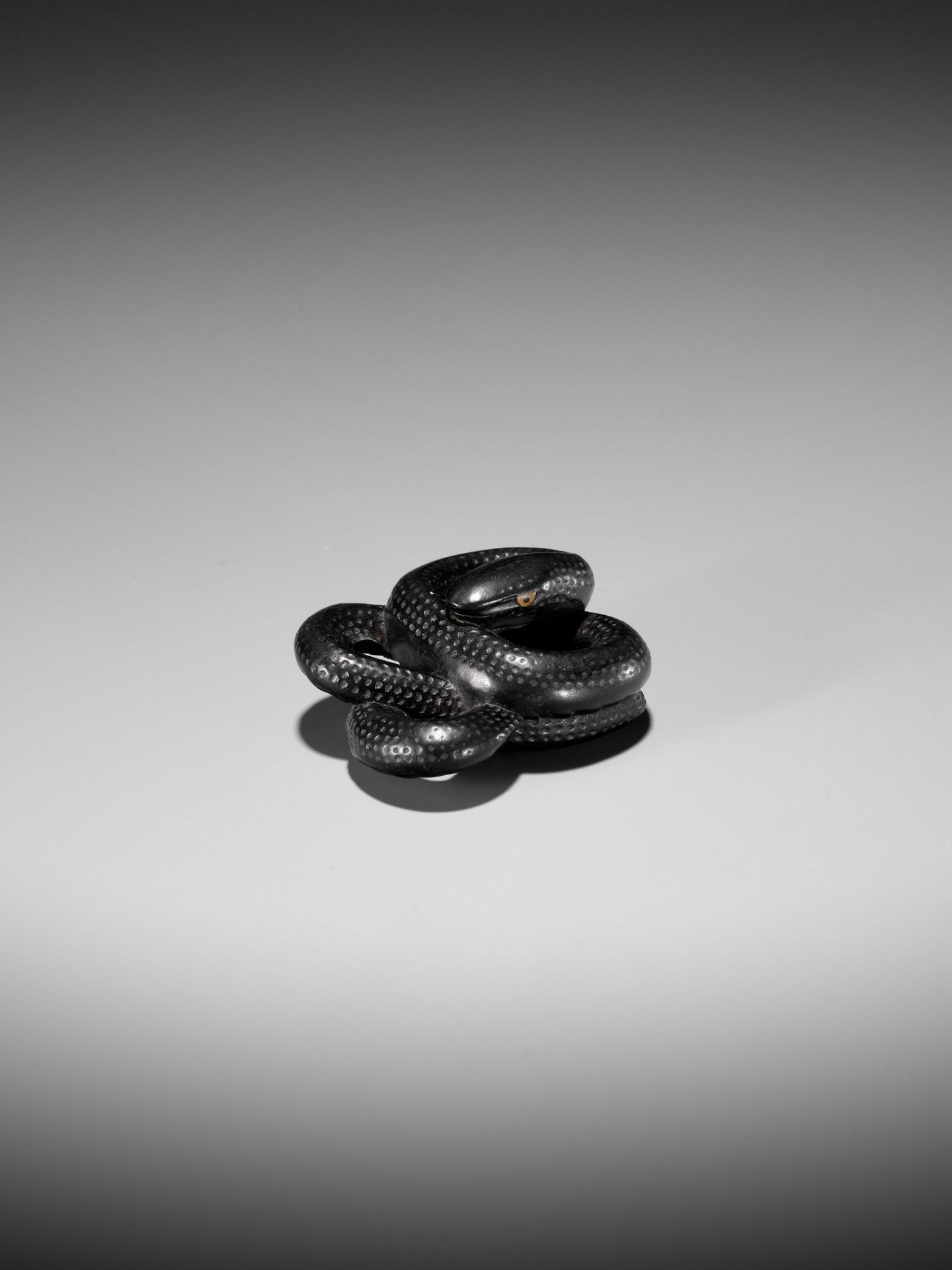 A RARE EBONY WOOD NETSUKE OF COILED SNAKE - Image 10 of 10