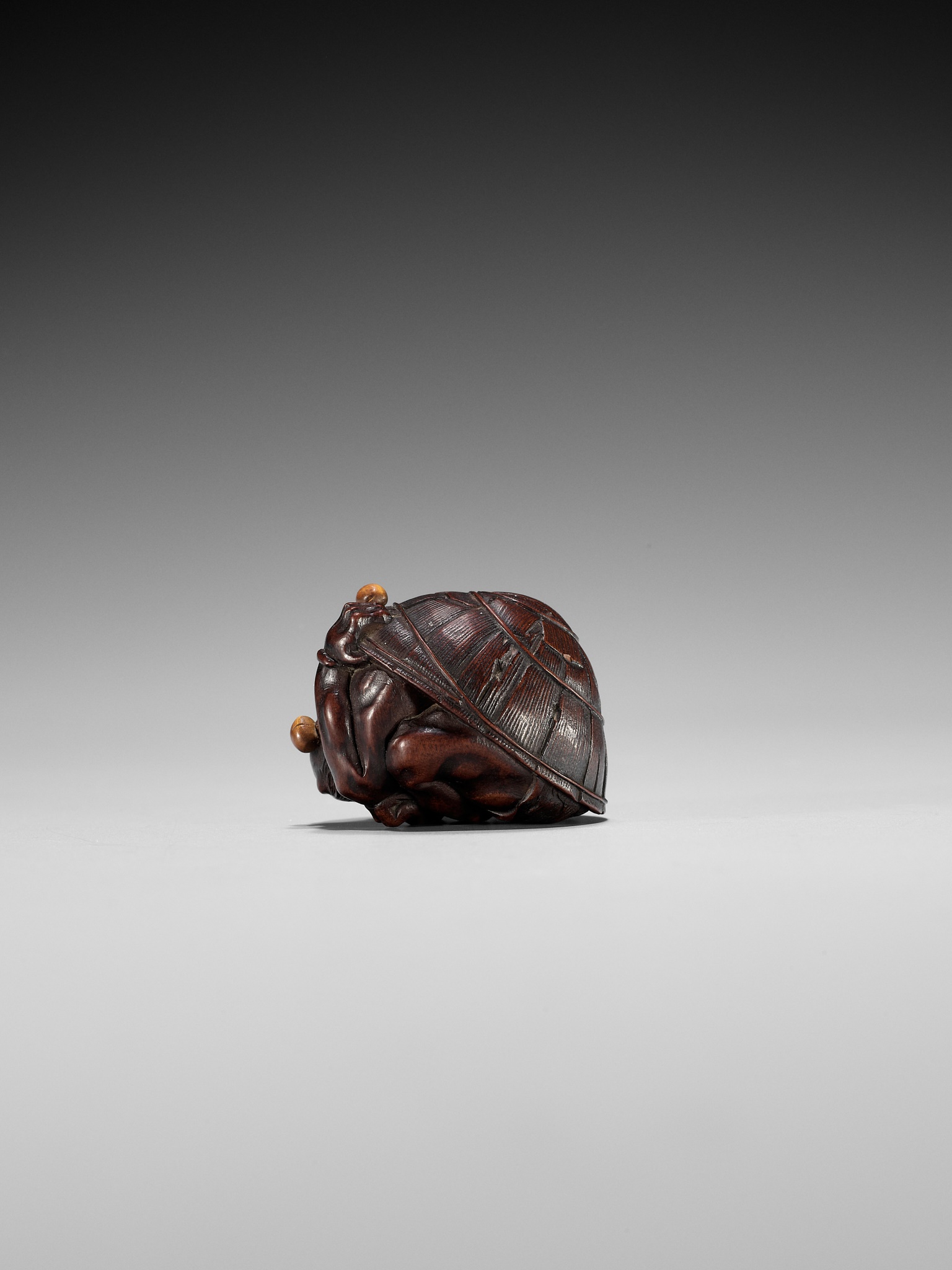 MASAKAZU: A WOOD NETSUKE OF A COWERING ONI DURING SETSUBUN - Image 3 of 13