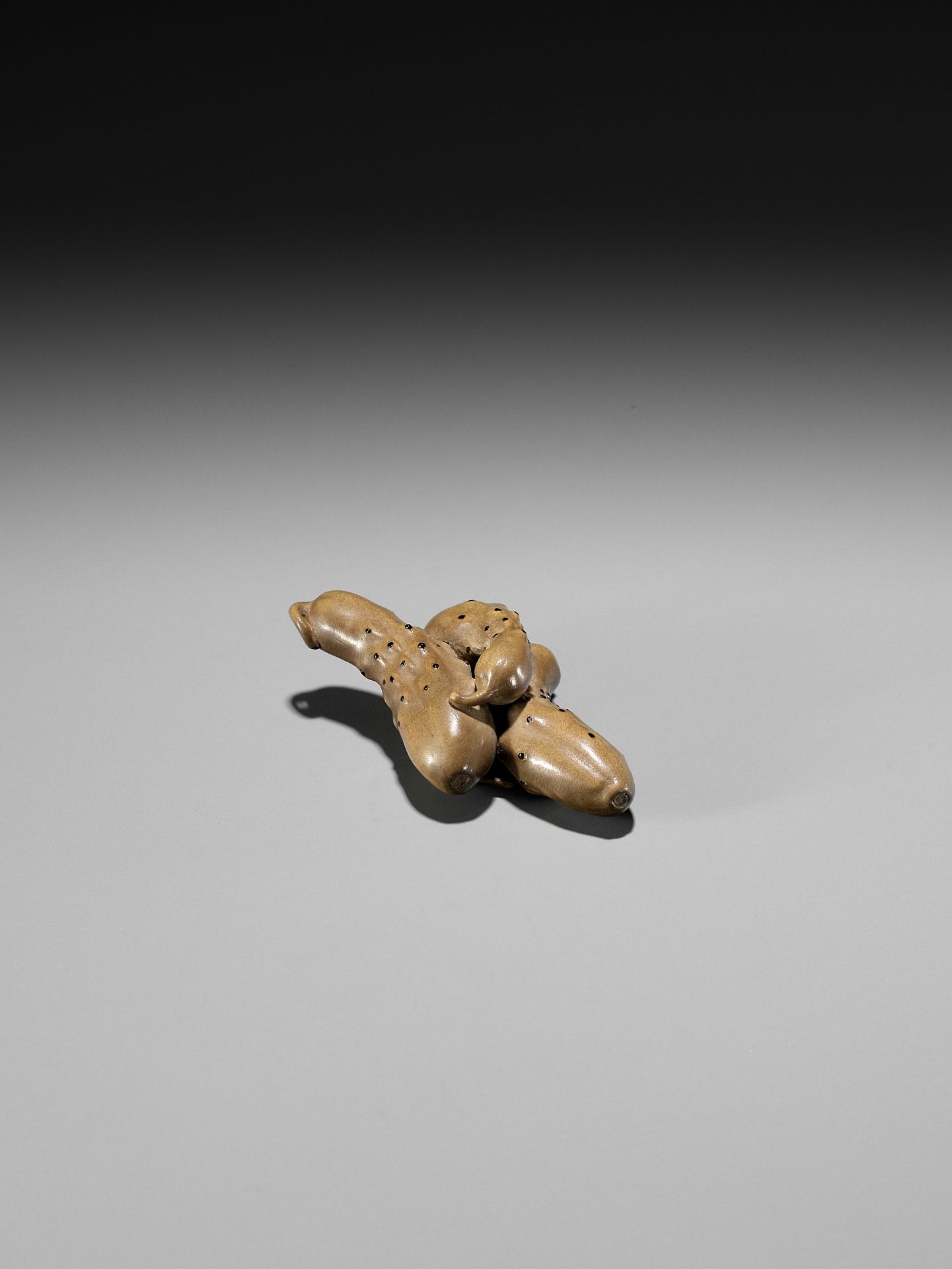 OUCHI GYOKUSO: A MASTERFUL STAINED AND LACQUERED WOOD NETSUKE OF A GROUP OF CUCUMBERS - Bild 10 aus 11