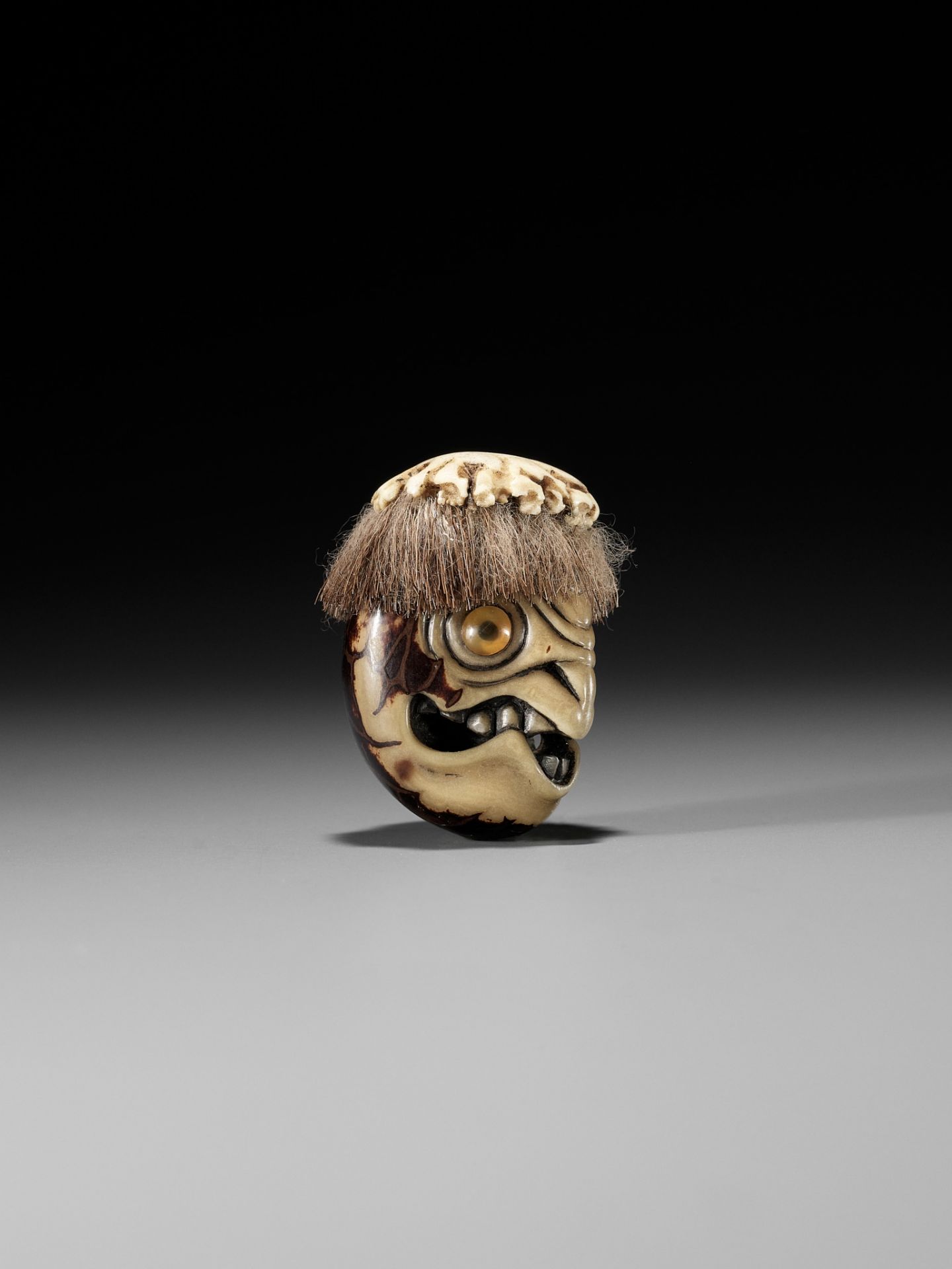 HAKUSAI: A RARE COROZO NUT AND STAG ANTLER NETSUKE OF A KAPPA HEAD - Bild 6 aus 11