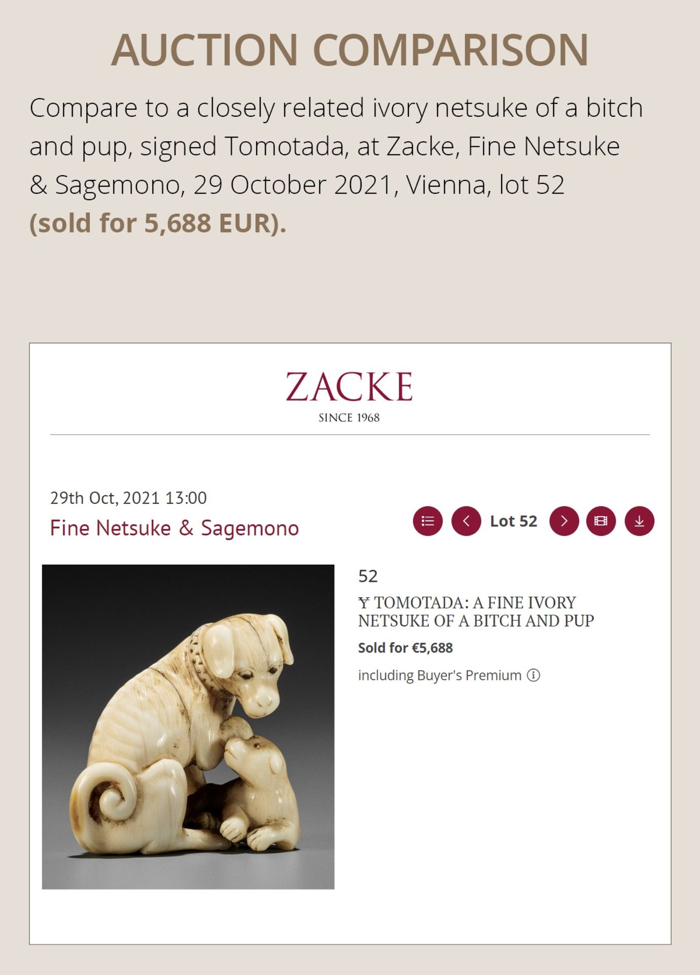 TOMOTADA: AN IVORY NETSUKE OF A DOG WITH BALL - Bild 4 aus 12