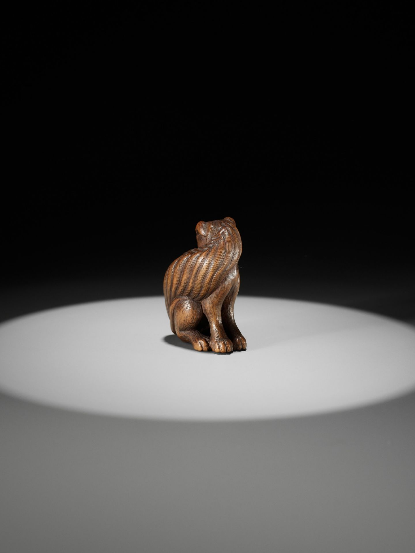 TADAKUNI: A SUPERB AND RARE WOOD NETSUKE OF A JAKONEKO (MUSK CAT) - Bild 13 aus 19