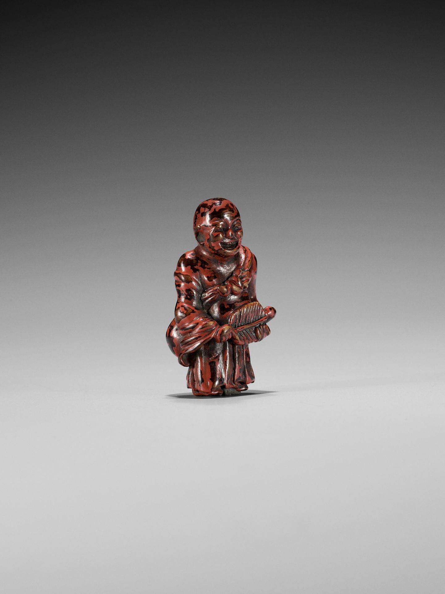 A NEGORO LACQUER NETSUKE OF HOTEI - Image 7 of 9