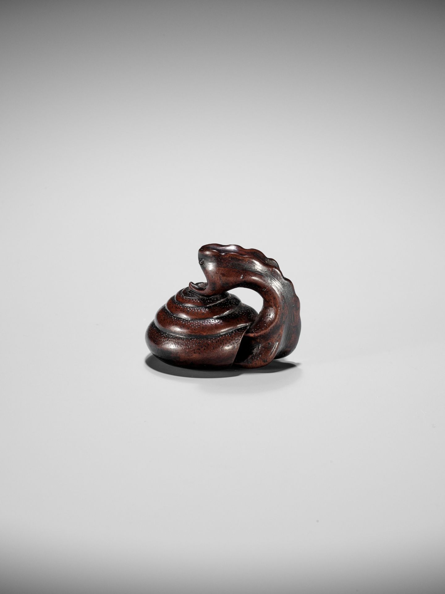 SHUZAN: AN EXCEPTIONAL WOOD NETSUKE OF A SNAIL ACROBAT - Bild 25 aus 25