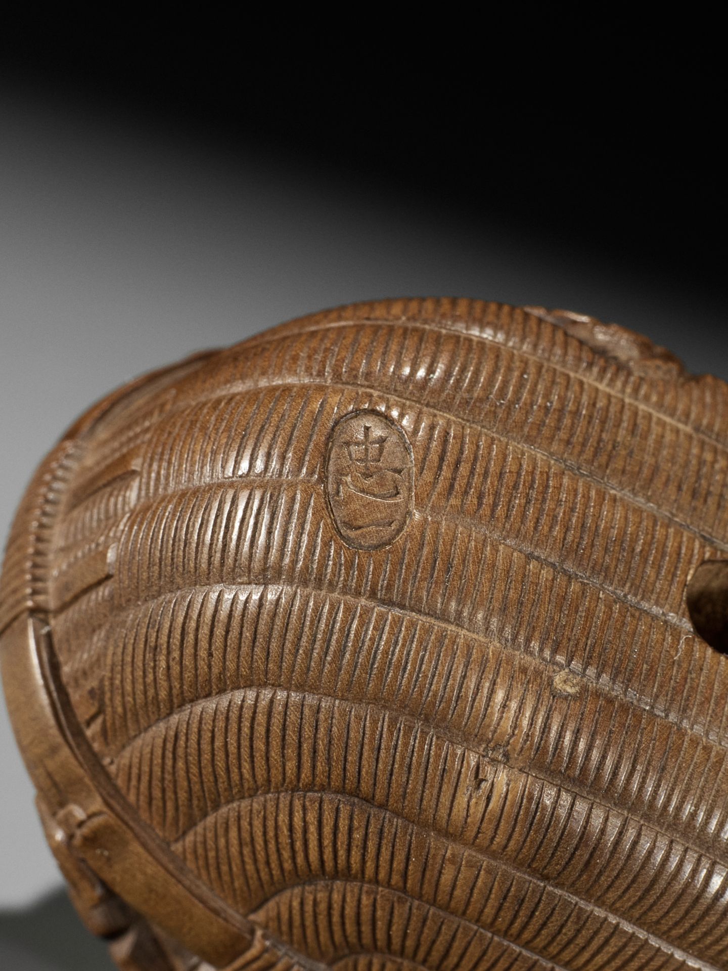 TADAKAZU: A FINE WOOD NETSUKE OF TURTLES IN A BASKET - Image 12 of 12