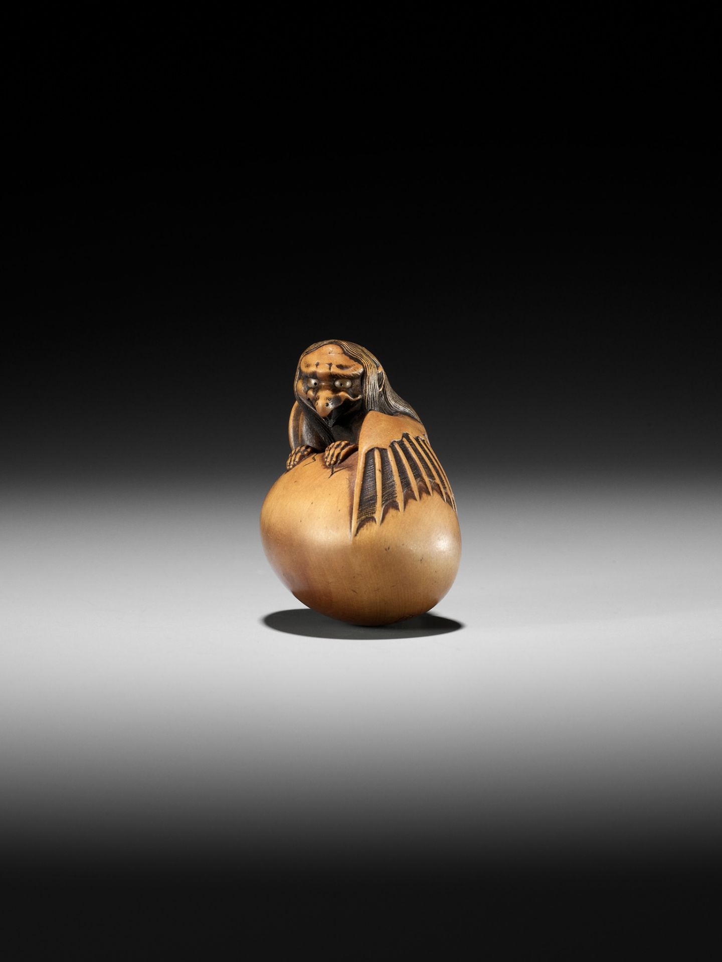 TOYOMASA: A SUPERB WOOD NETSUKE OF A HATCHING TENGU (TENGU NO TAMAGO) - Bild 15 aus 23