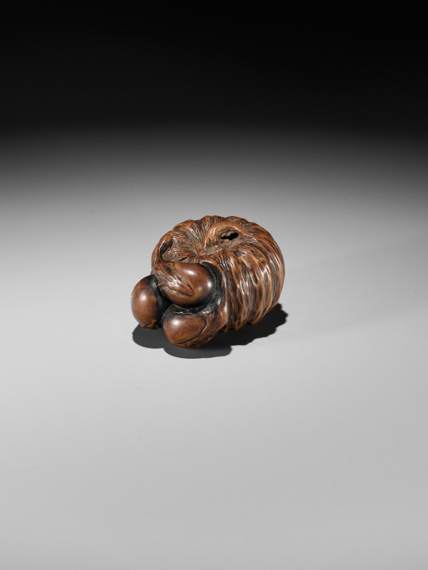 A FINE NAGOYA SCHOOL WOOD NETSUKE OF PUMPKINS AND NASUBI - Bild 5 aus 9