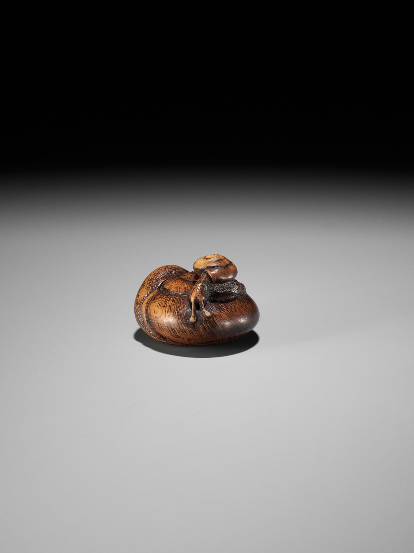 MASAKAZU: A RARE YAMADA SCHOOL WOOD NETSUKE OF TWO SNAILS - Image 10 of 13