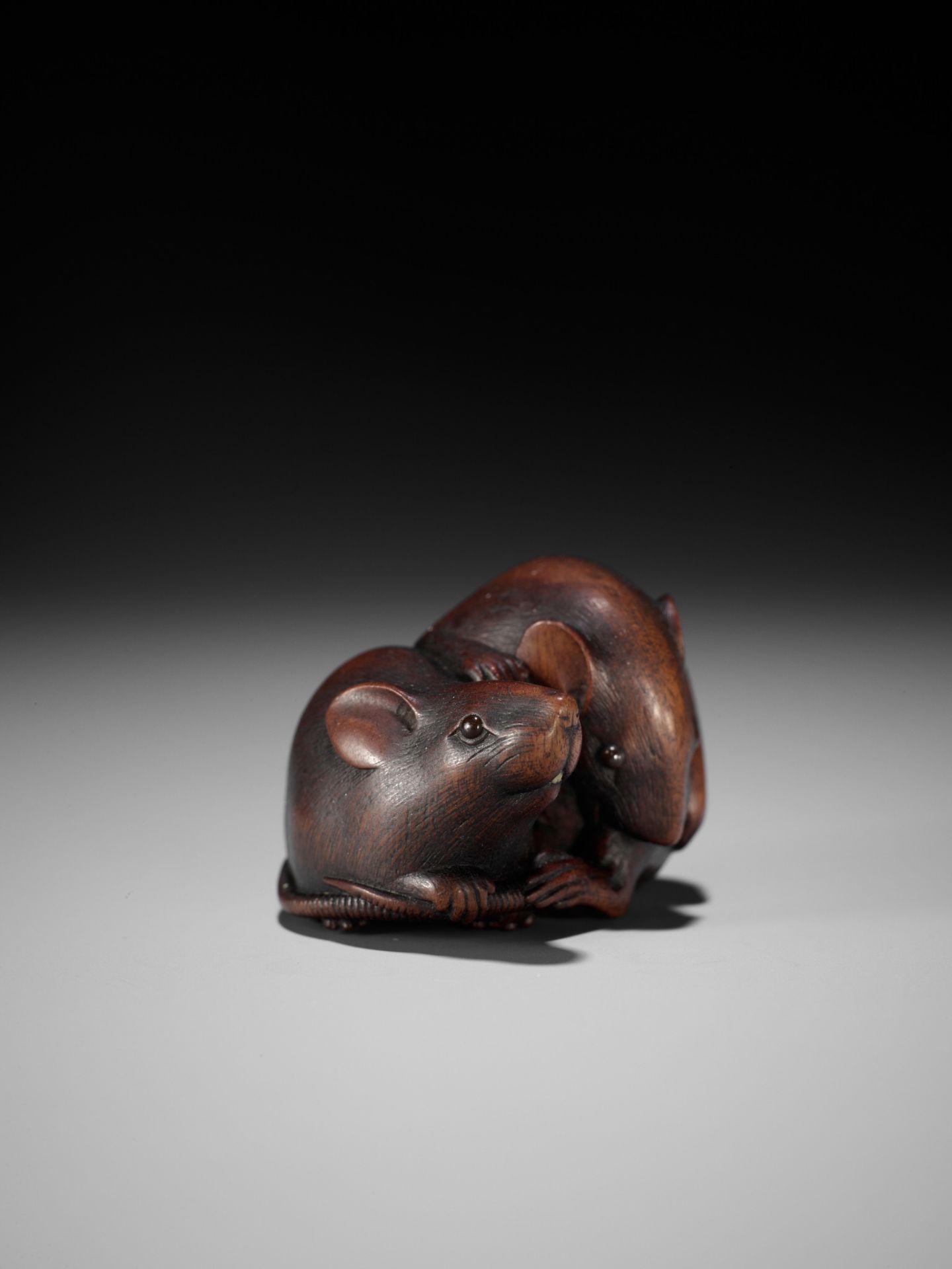 IKKAN: A SUPERB WOOD NETSUKE OF TWO RATS - Image 6 of 16