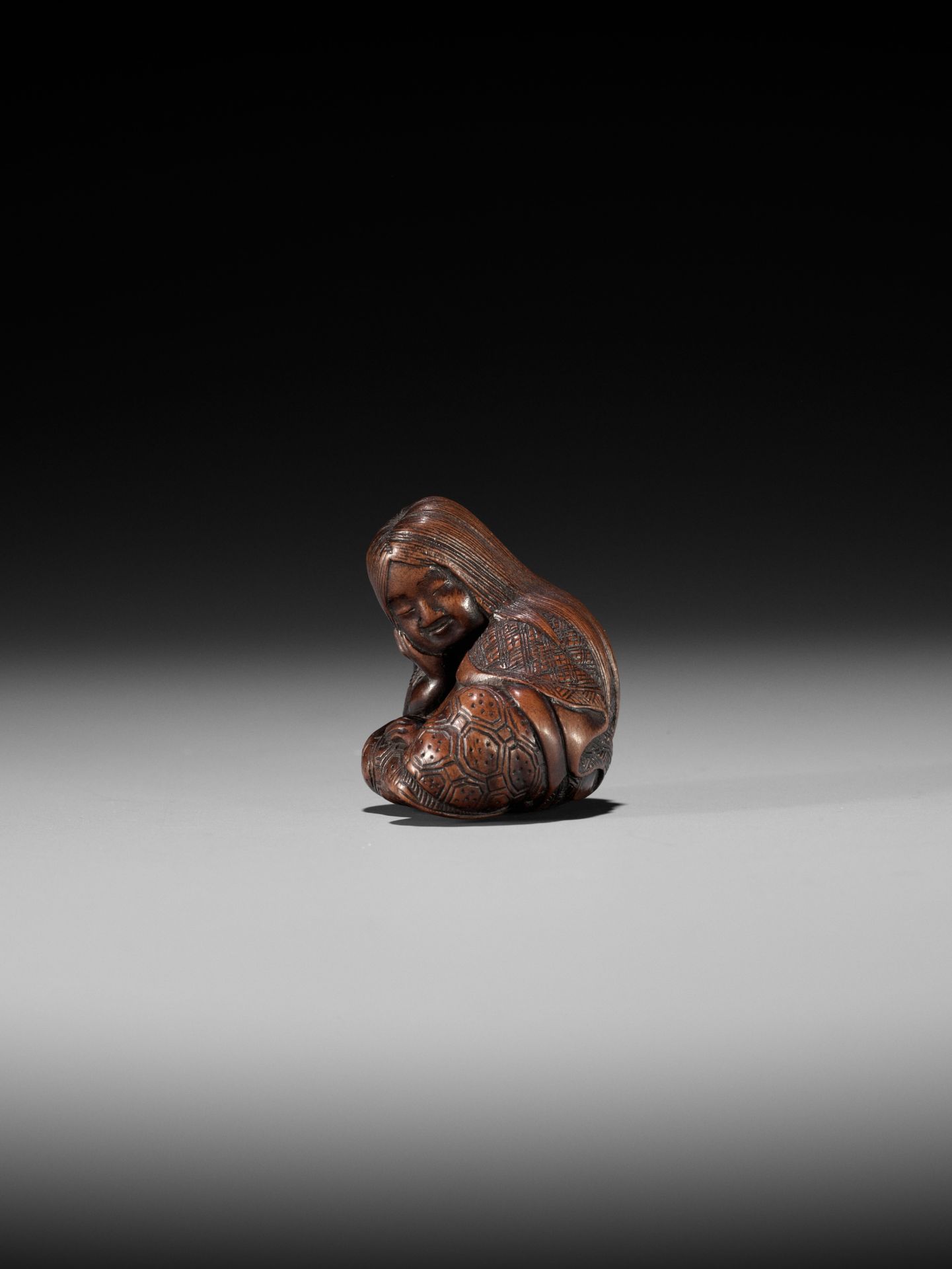 MASATOSHI: A NAGOYA SCHOOL WOOD NETSUKE OF A SLUMBERING SHOJO - Image 3 of 14