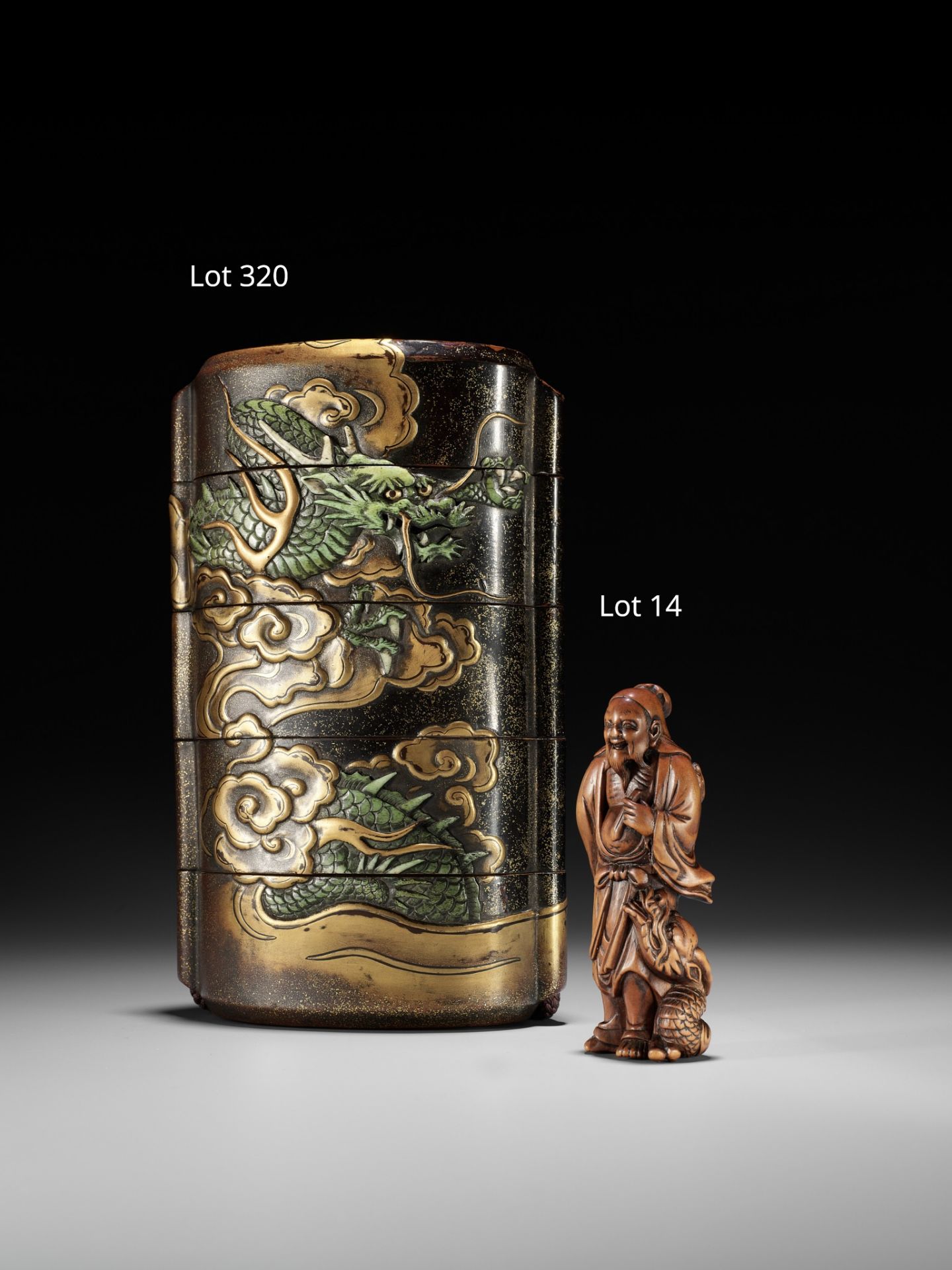 KAJIKAWA KYUJIRO: EXCEPTIONALLY LARGE AND IMPORTANT LACQUER FOUR CASE INRO WITH DRAGON, DATED 1647 - Image 8 of 18