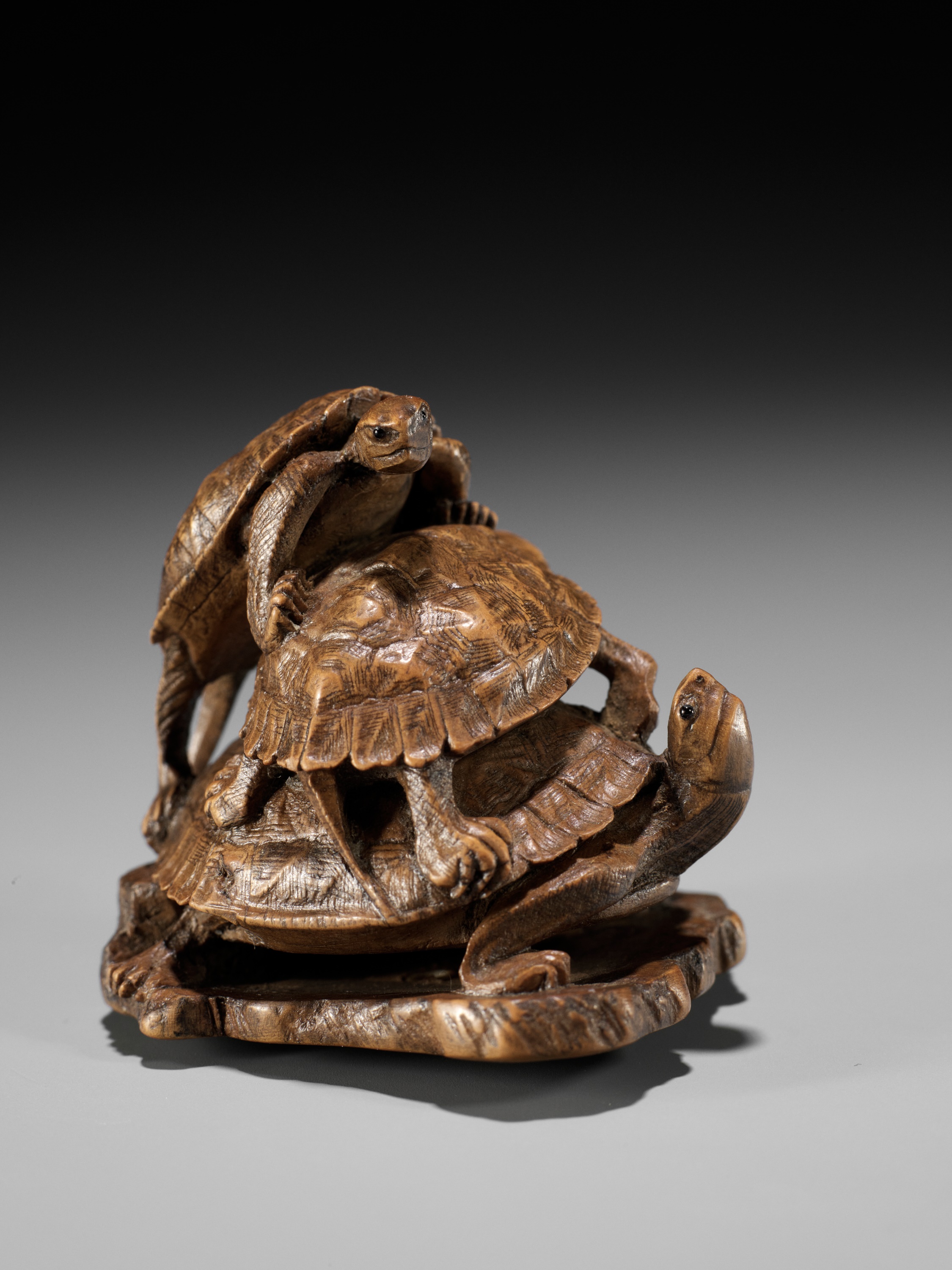 A WOOD OKIMONO NETSUKE OF A TURTLE PILE ON A ROOF TILE, ATTRIBUTED TO TADAKAZU - Image 14 of 14