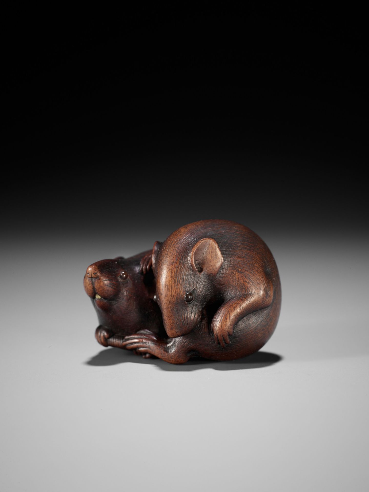 IKKAN: A SUPERB WOOD NETSUKE OF TWO RATS - Image 16 of 16