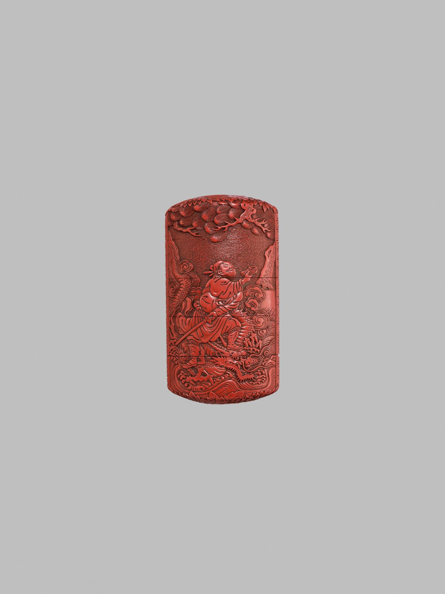 A FINE TSUISHU FOUR-CASE LACQUER INRO WITH CHORYO AND KOSEKIKO, WITH EN SUITE NETSUKE AND OJIME - Image 4 of 10