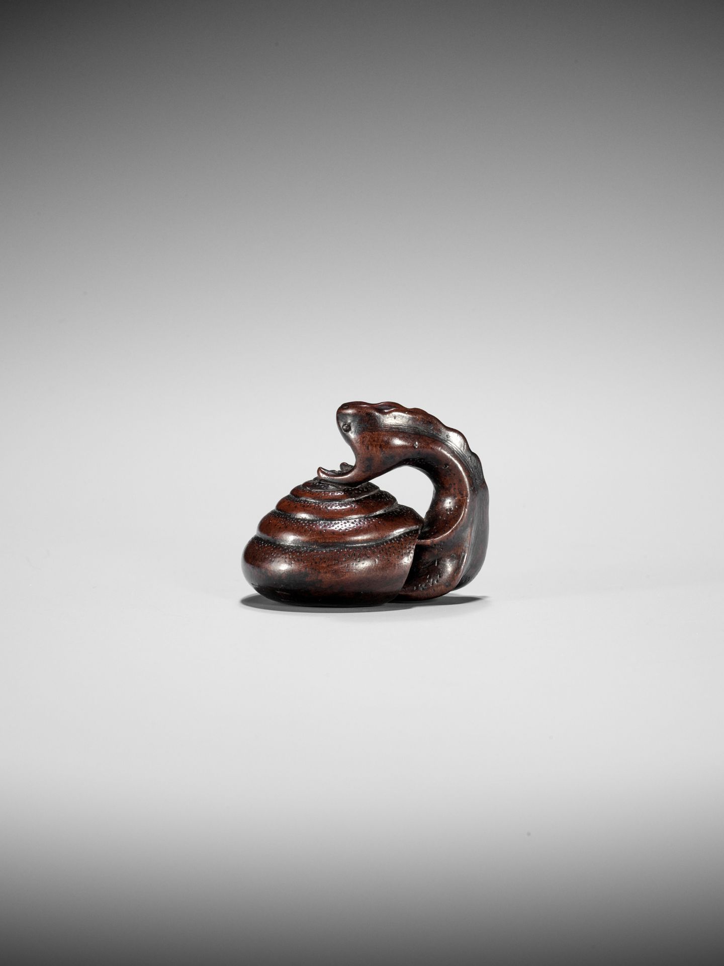 SHUZAN: AN EXCEPTIONAL WOOD NETSUKE OF A SNAIL ACROBAT - Bild 18 aus 25