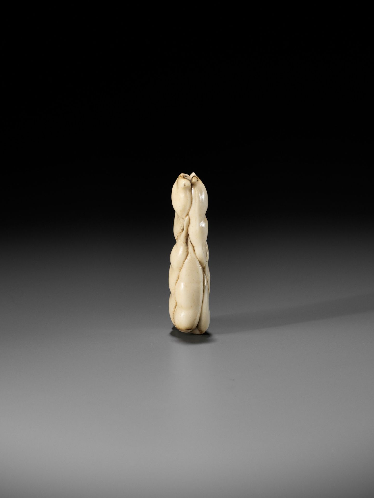 A SUPERB STAG ANTLER NETSUKE OF EDAMAME BEAN-PODS - Image 9 of 9