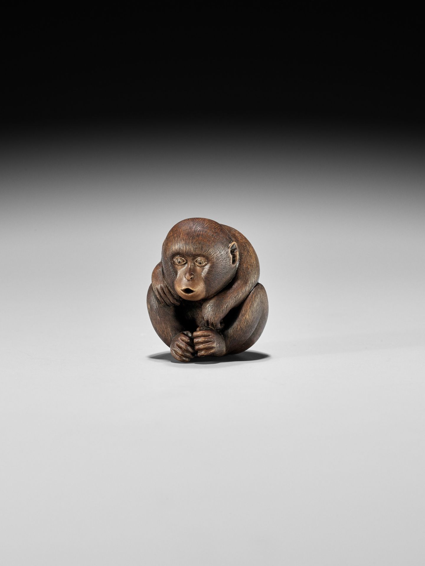 SHION: A WOOD NETSUKE OF A MONKEY - Image 8 of 9