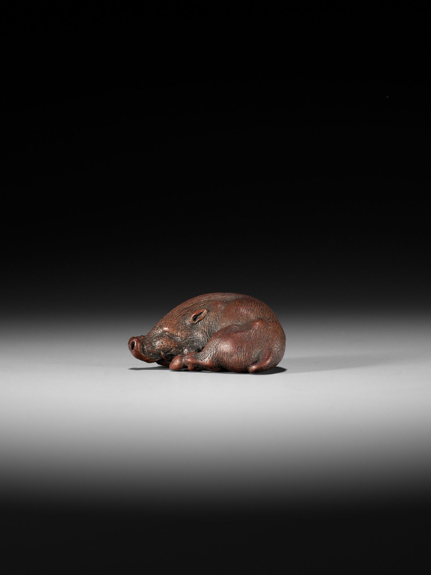 ITTAN: A SUPERB WOOD NETSUKE OF A LONG-SNOUTED WILD BOAR - Bild 9 aus 16