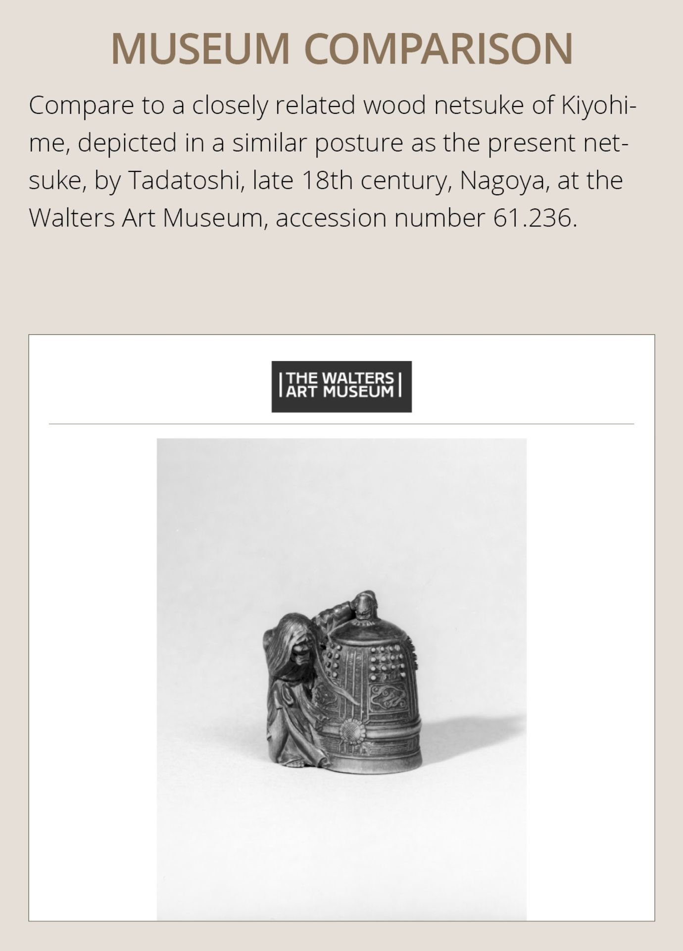 MASAKAZU: A SUPERB NAGOYA SCHOOL WOOD NETSUKE OF KIYOHIME - Image 7 of 15