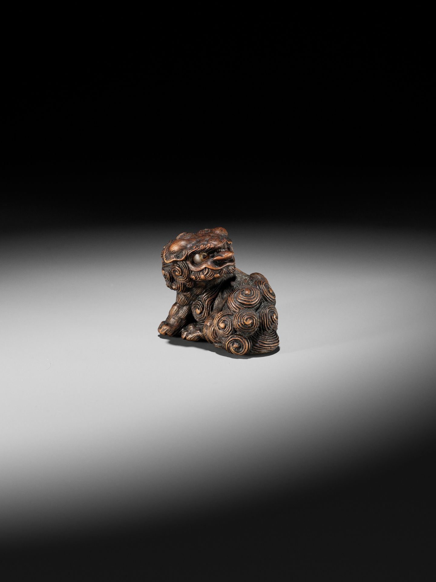 TOYOKAZU: A FINE TANBA SCHOOL WOOD NETSUKE OF A SHISHI - Bild 3 aus 12