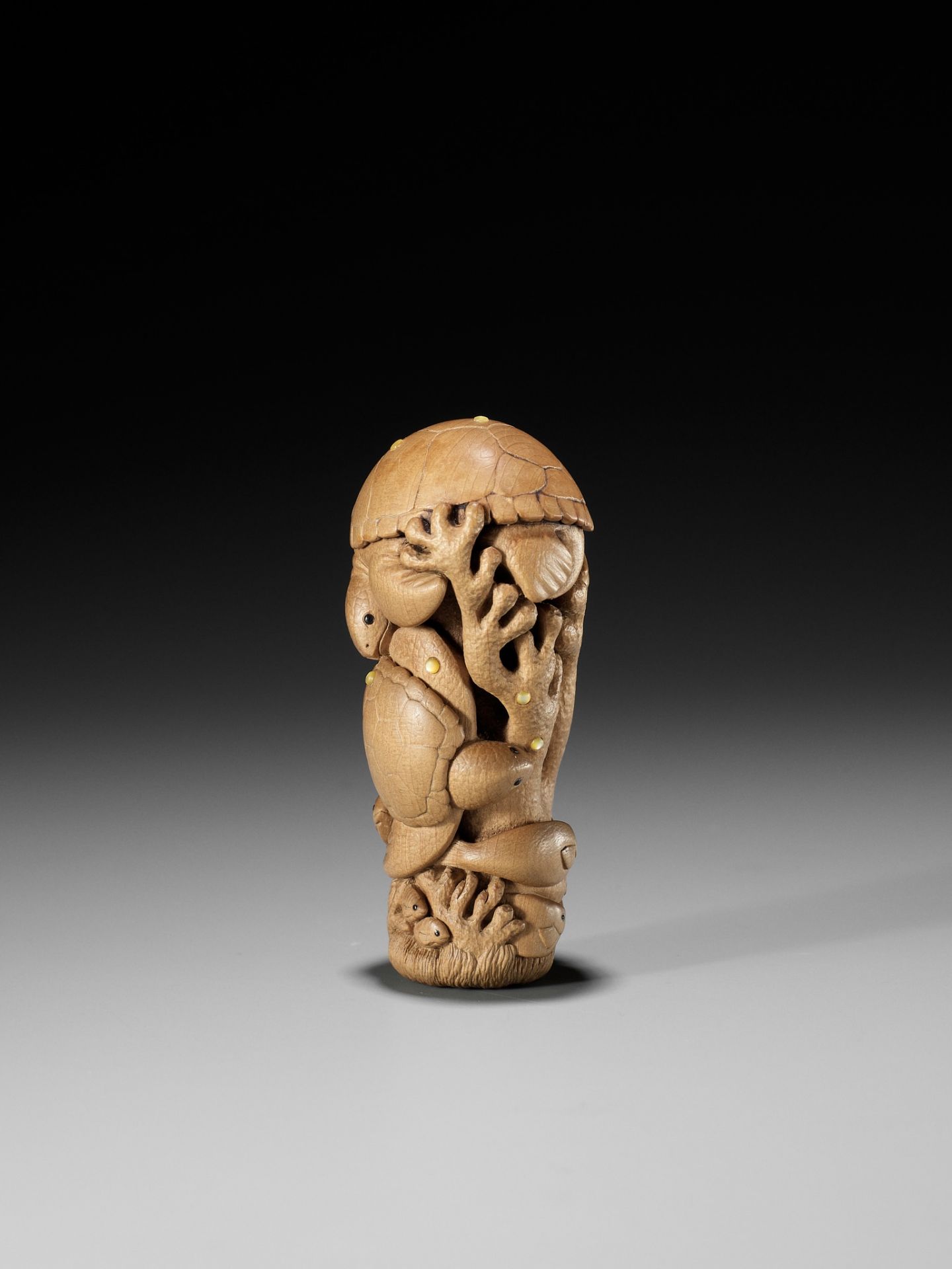 DOUG MARSDEN: AN INLAID WOOD NETSUKE OF TURTLES AND OTHER MARINE LIFE, 'PACIFIC JEWEL' - Image 5 of 11