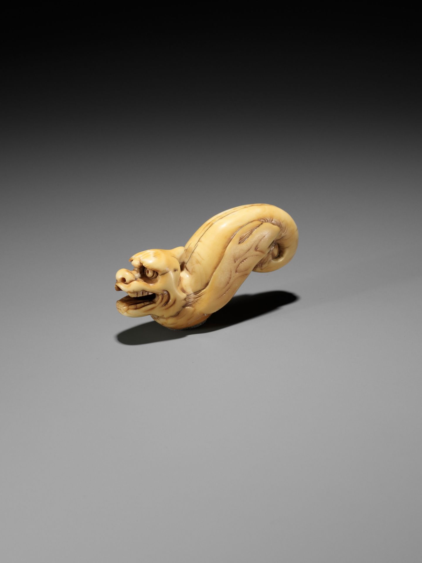 A RARE IVORY NETSUKE OF A WINGED DRAGON-FISH (MAKATSUGYO) - Image 5 of 13