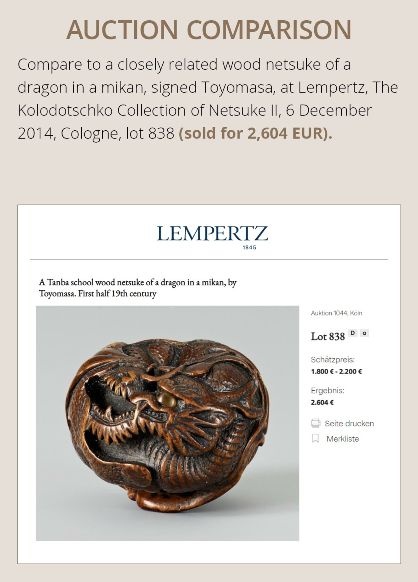 TOYOMASA: A FINE WOOD NETSUKE OF A DRAGON IN A MIKAN - Bild 4 aus 11