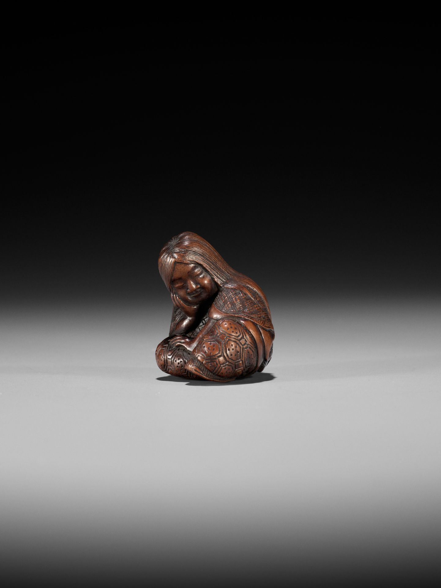 MASATOSHI: A NAGOYA SCHOOL WOOD NETSUKE OF A SLUMBERING SHOJO - Image 5 of 14